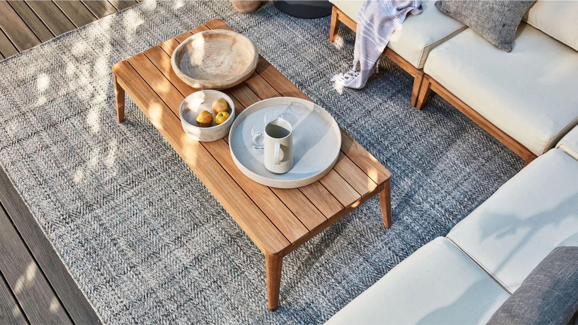 Lifestyle of Teak Outdoor Coffee Table https://liveouter.com