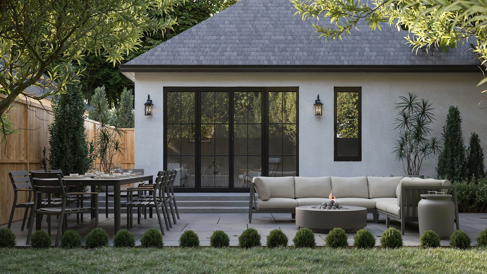 Backyard with Outer aluminum sofa and dining set https://liveouter.com