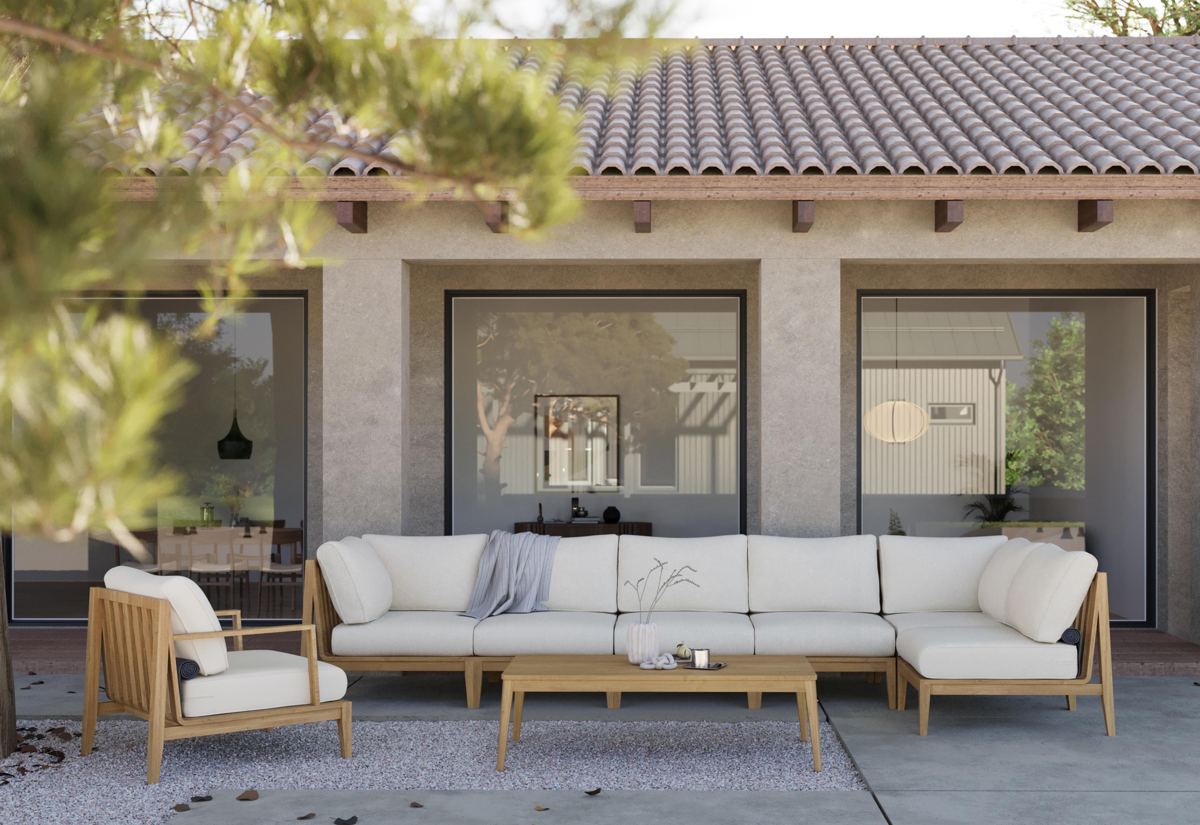 Teak Outdoor Sofa and teak coffee table https://liveouter.com