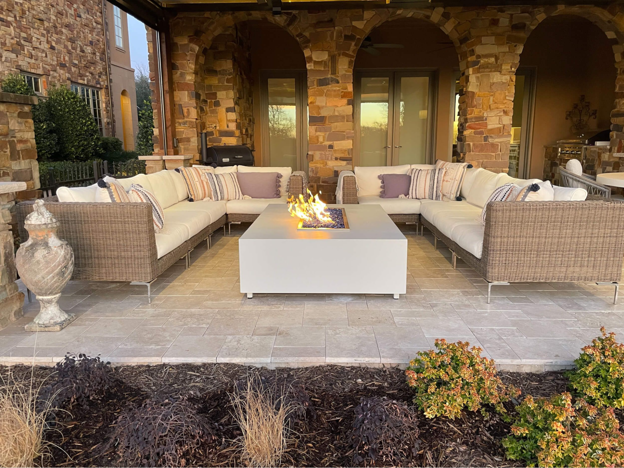 wicker outdoor sofa with fire pits table https://liveouter.com/