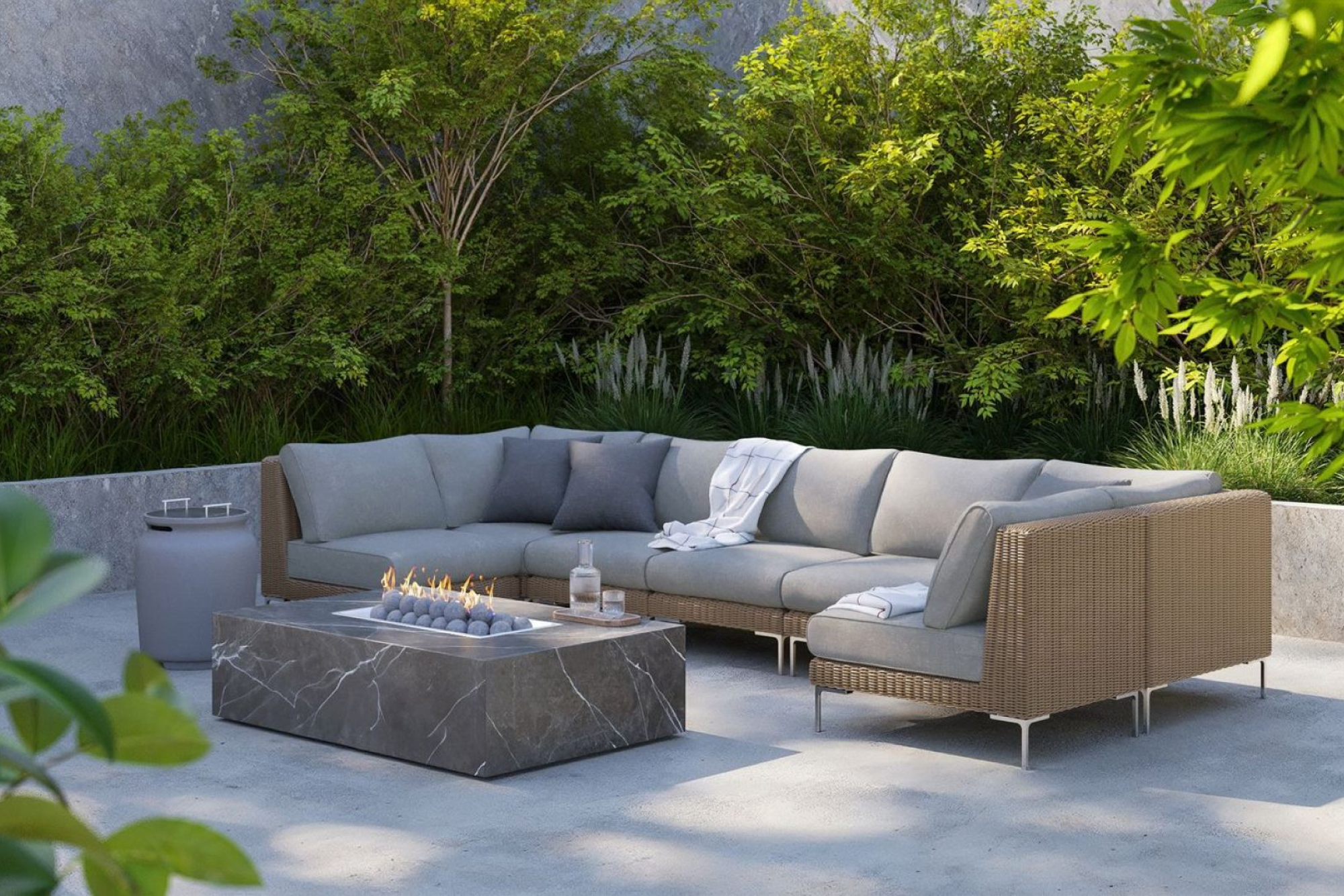 wicker outdoor u sectional with fire pit table https://liveouter.com/