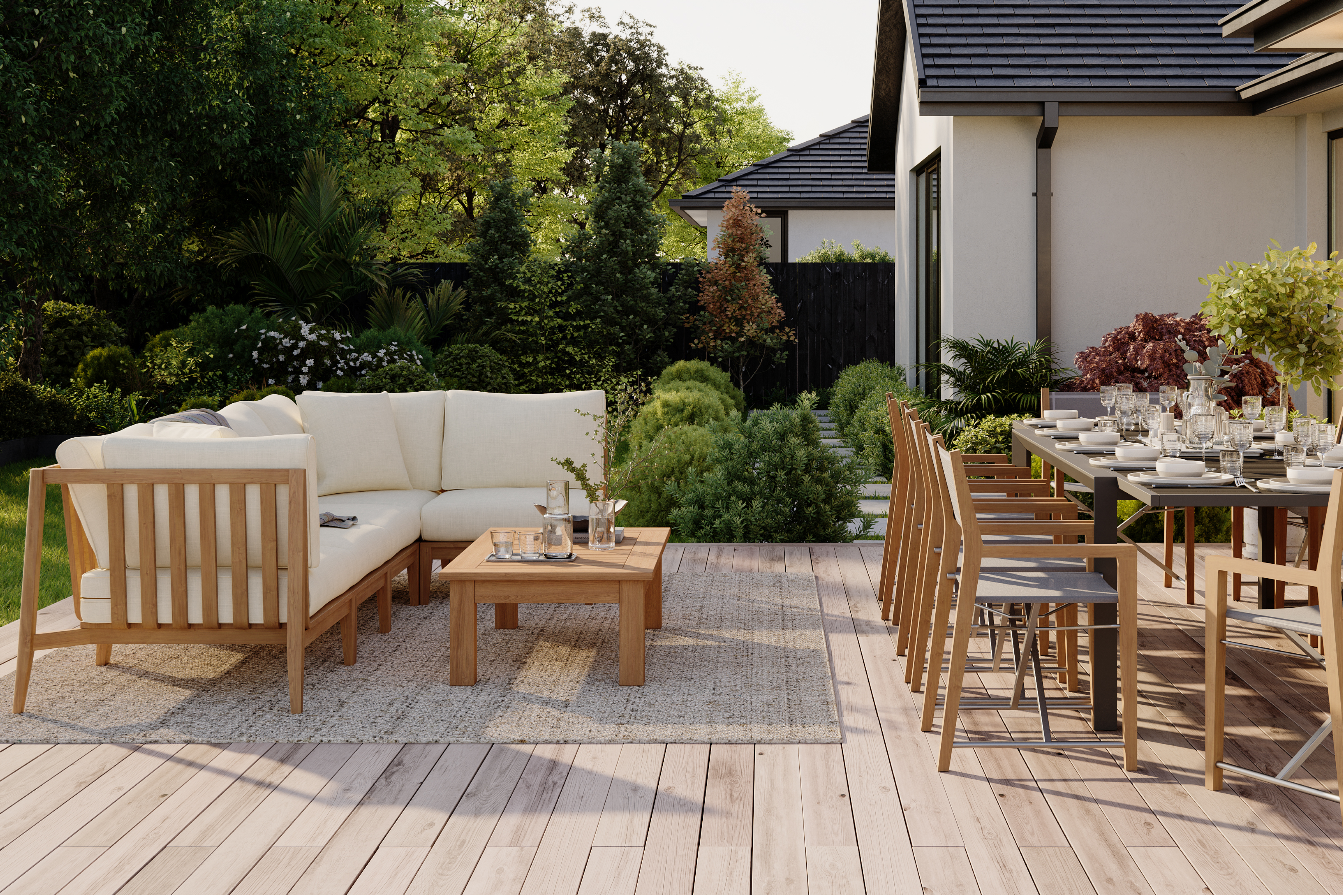 Comfortable Teak U Sectional 7-Seat Layout for Outdoor Living