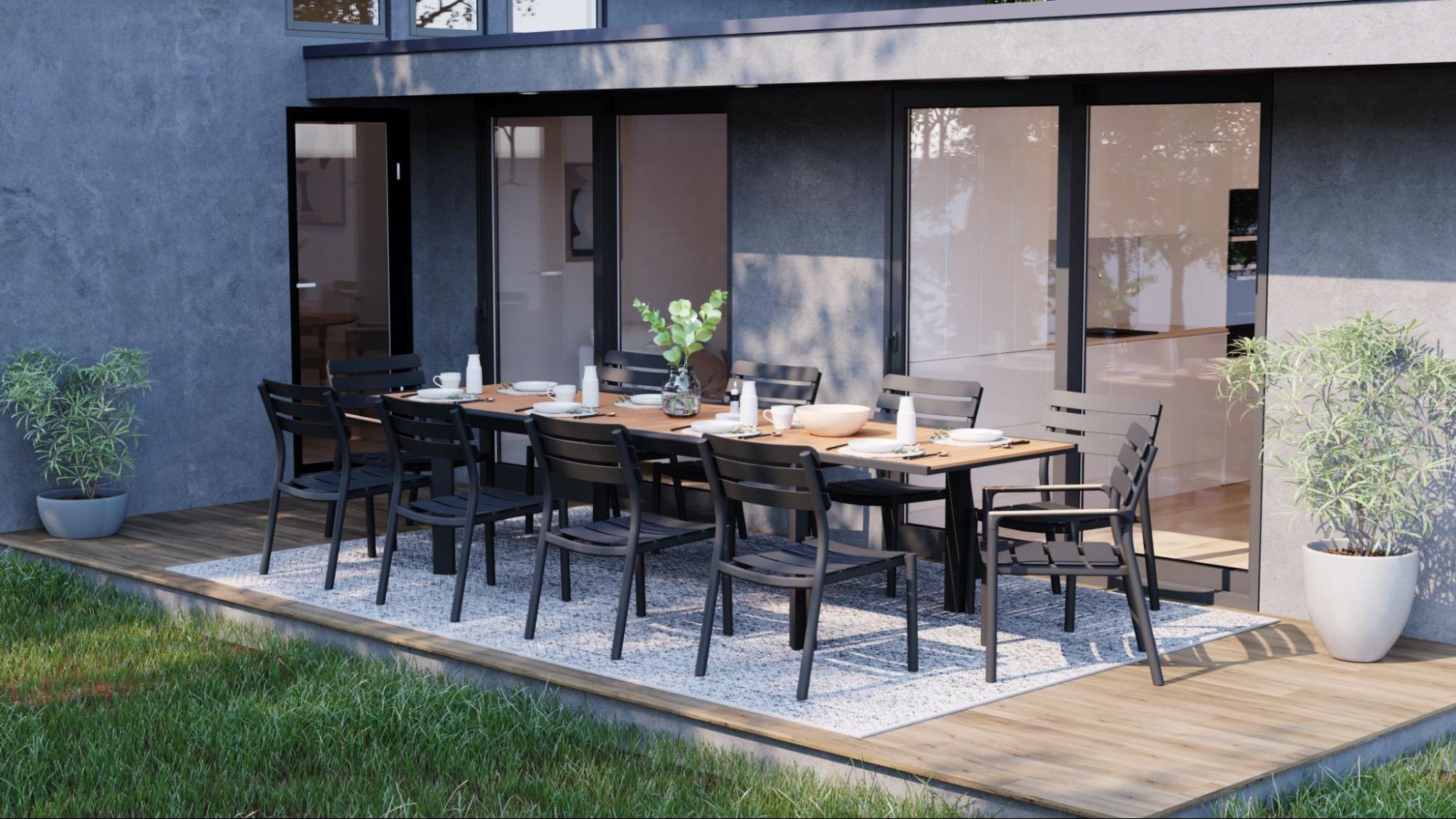 Teak + Aluminum Outdoor Expandable Dining Table + 10 chairs https://liveouter.com