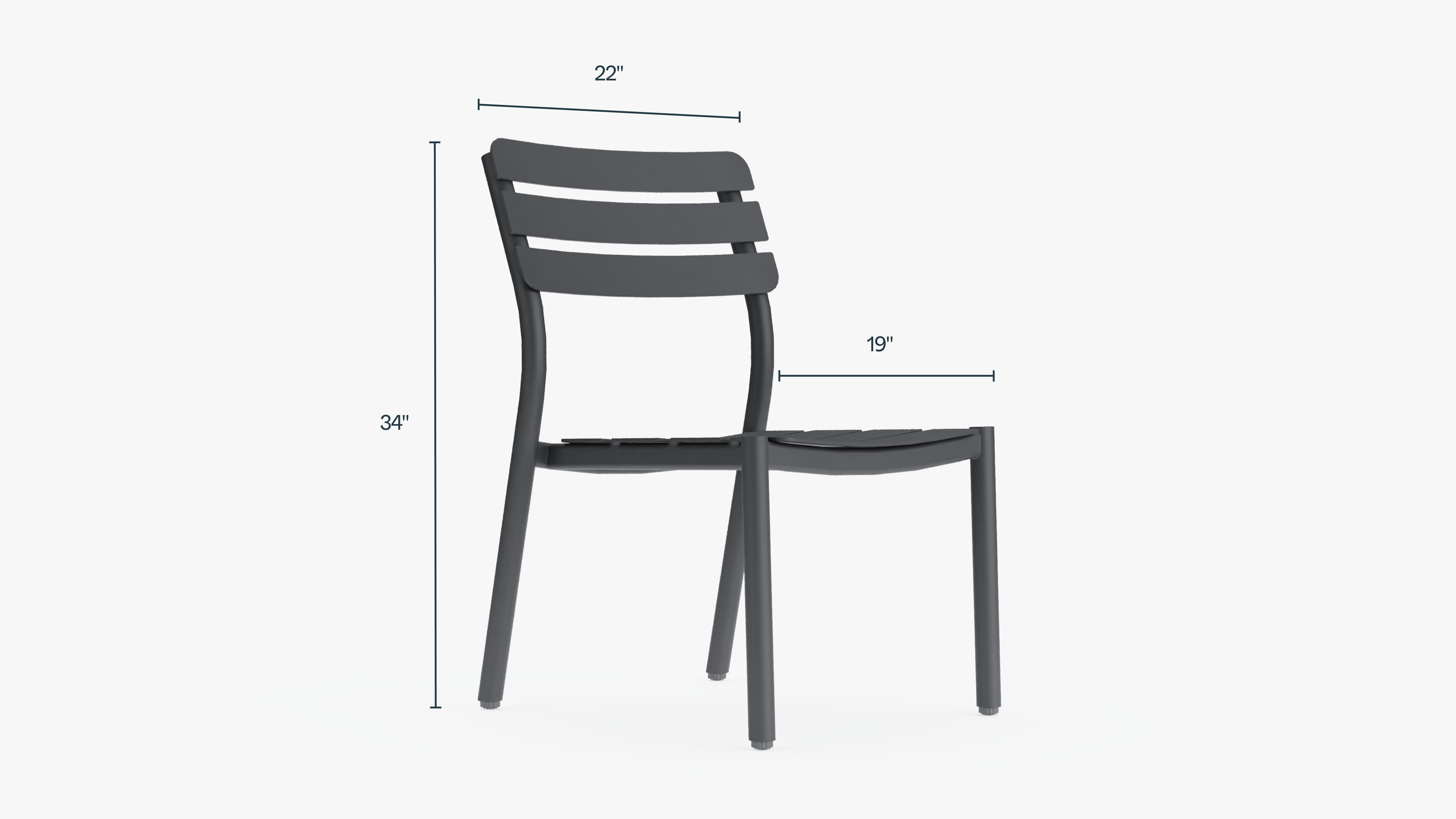 outer-595 armchair-Charcoal aluminum 595 armless chair shown with full dimension callouts against a light background