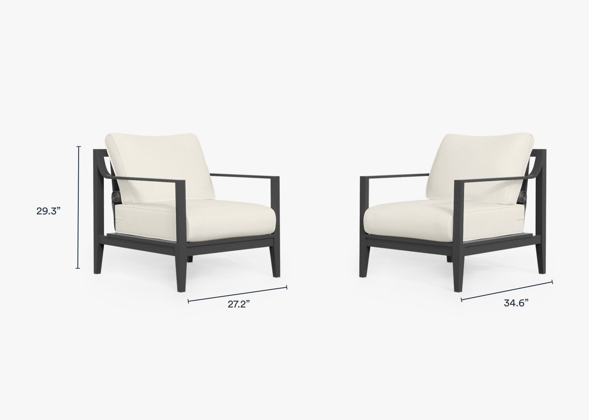 Charcoal Aluminum Outdoor Armchair Conversation Set dimensions in inches, also listed under Dimensions and Weights. #color_palisades cream