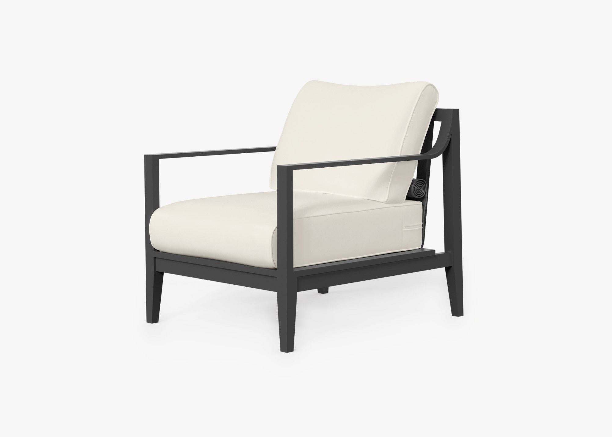 Charcoal Aluminum Outdoor Armchair, front. Comfortable, durable, and weather resistant outdoor seating with memory foam. #color_palisades cream