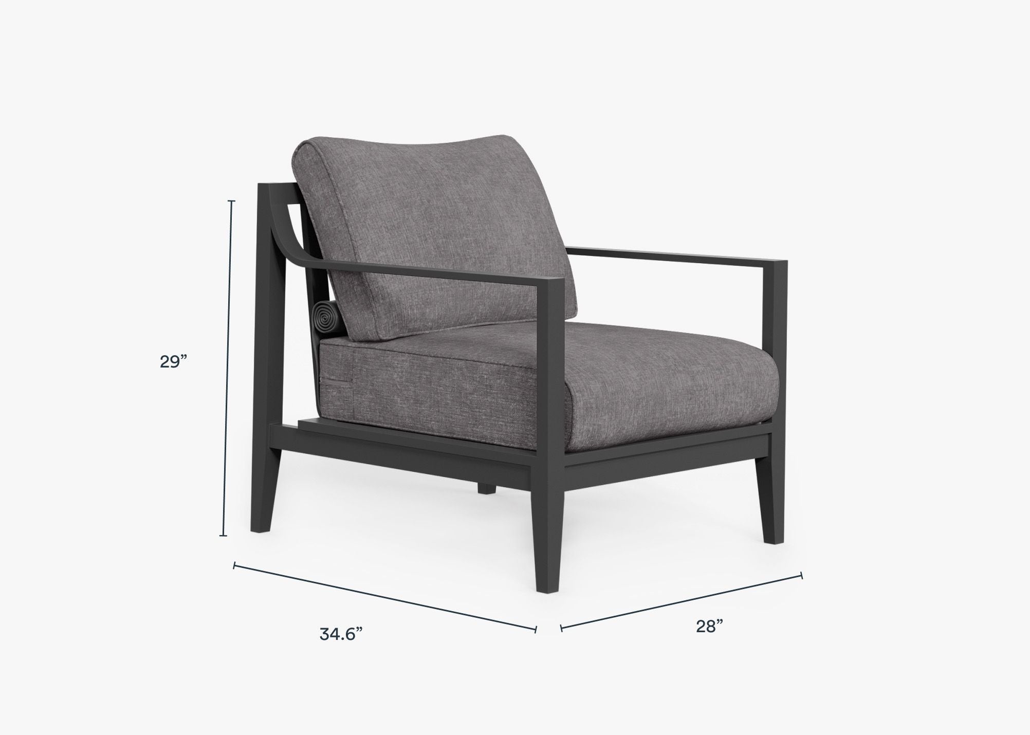 Charcoal Aluminum Outdoor Armchair dimensions in inches, also listed under Dimensions and Weights. #color_dark pebble gray