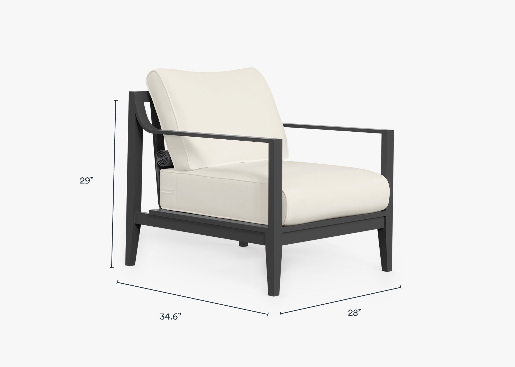 Charcoal Aluminum Outdoor Armchair dimensions in inches, also listed under Dimensions and Weights. #color_palisades cream