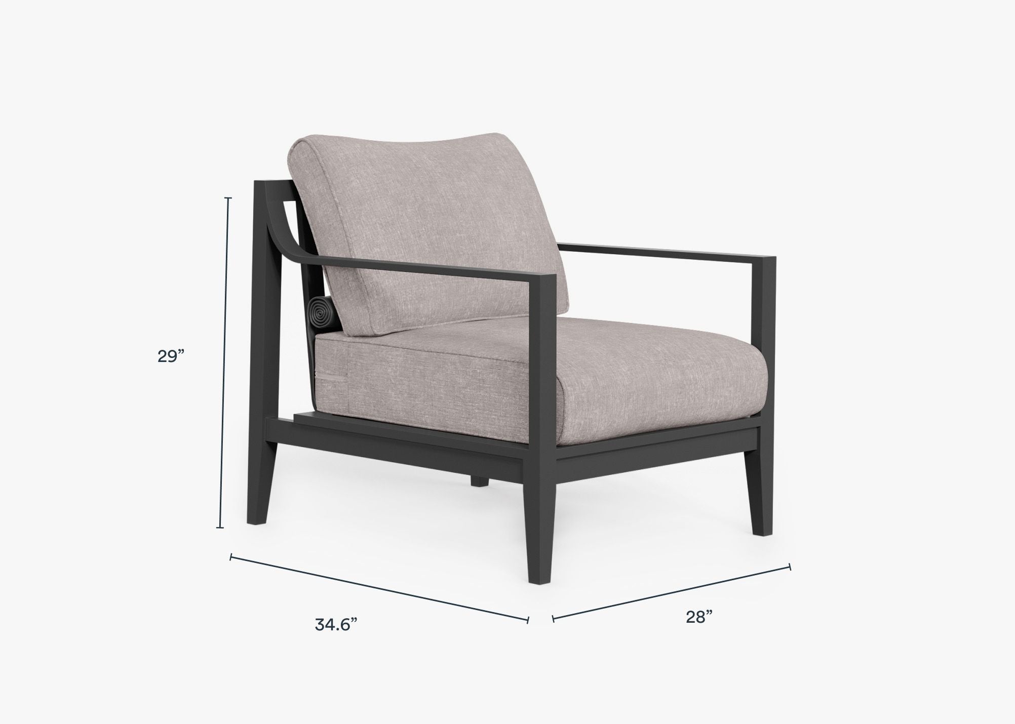 Charcoal Aluminum Outdoor Armchair dimensions in inches, also listed under Dimensions and Weights. #color_sandstone gray