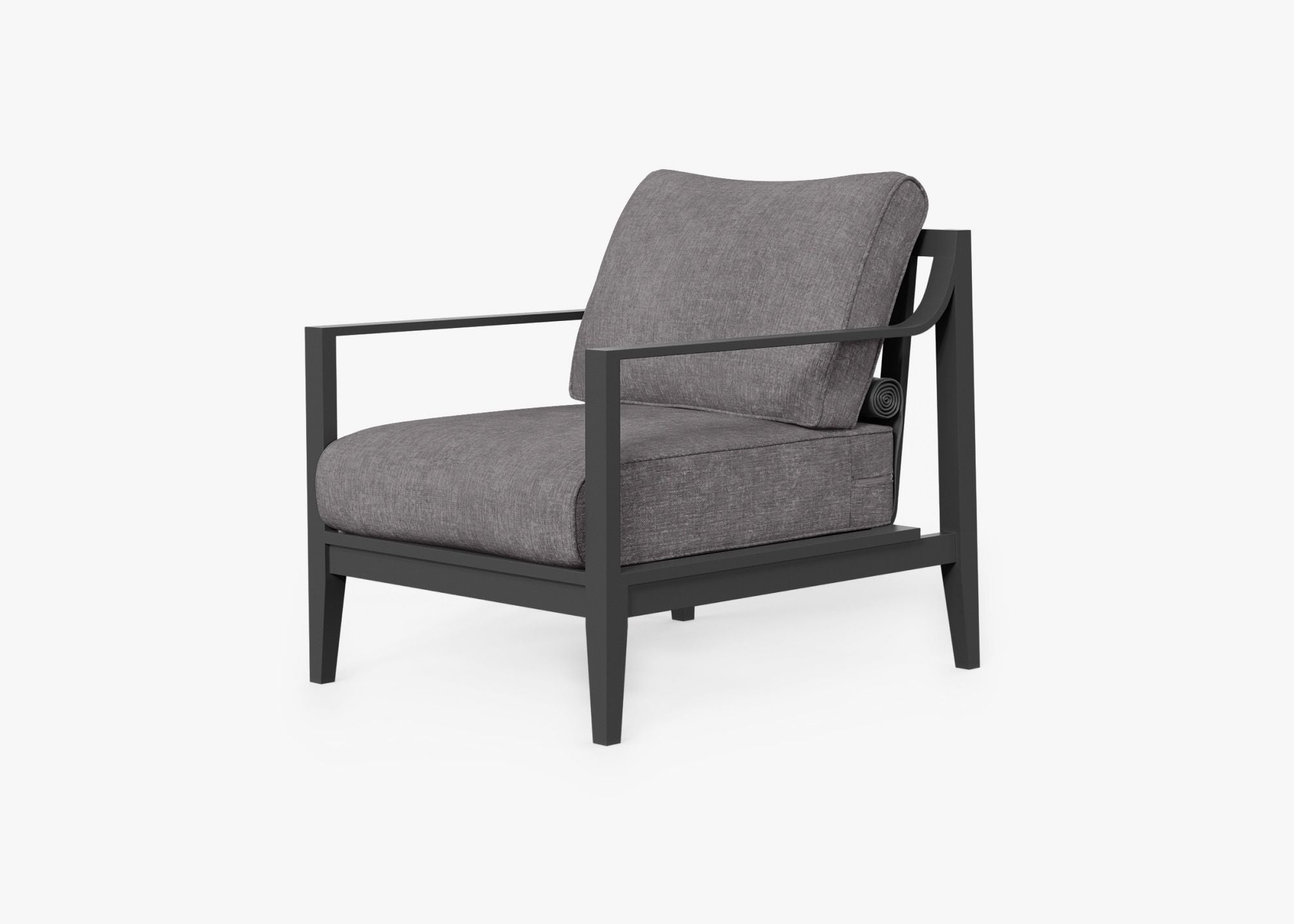 Charcoal Aluminum Outdoor Armchair, front. Comfortable, durable, and weather resistant outdoor seating with memory foam. #color_dark pebble gray