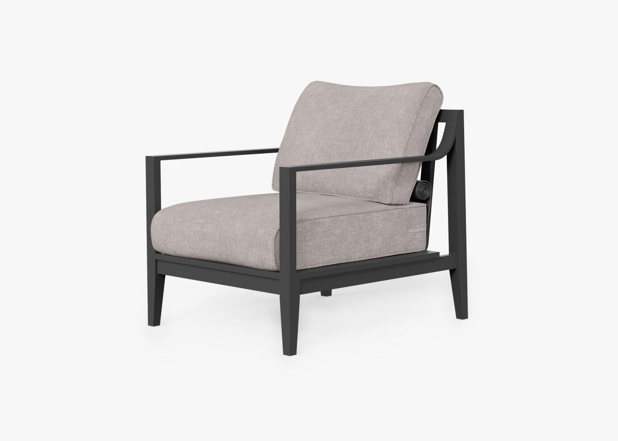 Charcoal Aluminum Outdoor Armchair, front. Comfortable, durable, and weather resistant outdoor seating with memory foam. #color_sandstone gray