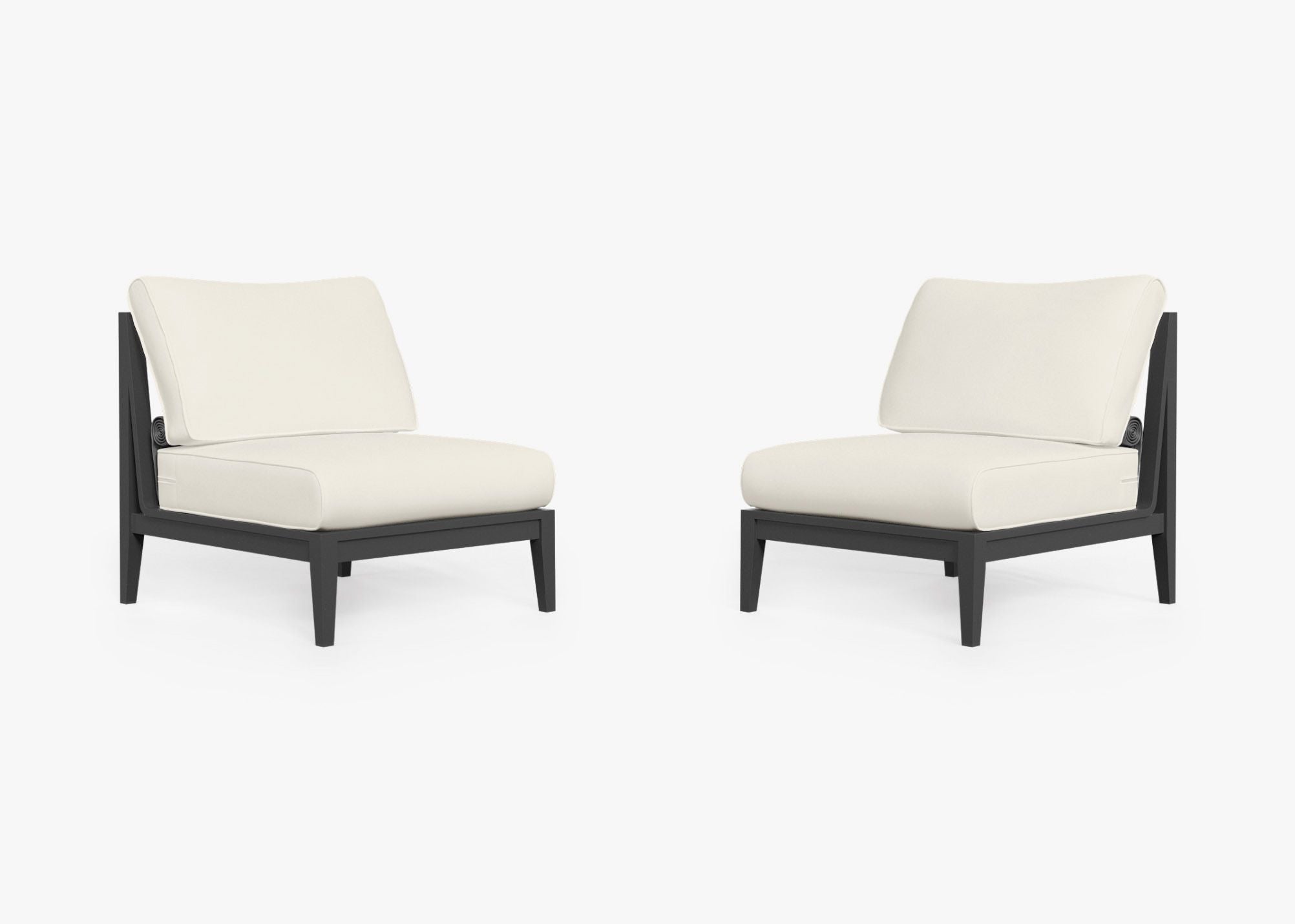 Charcoal Aluminum Outdoor Armless Chair Conversation Set, front. Comfortable, durable, and weather resistant outdoor seating with memory foam. #color_palisades cream