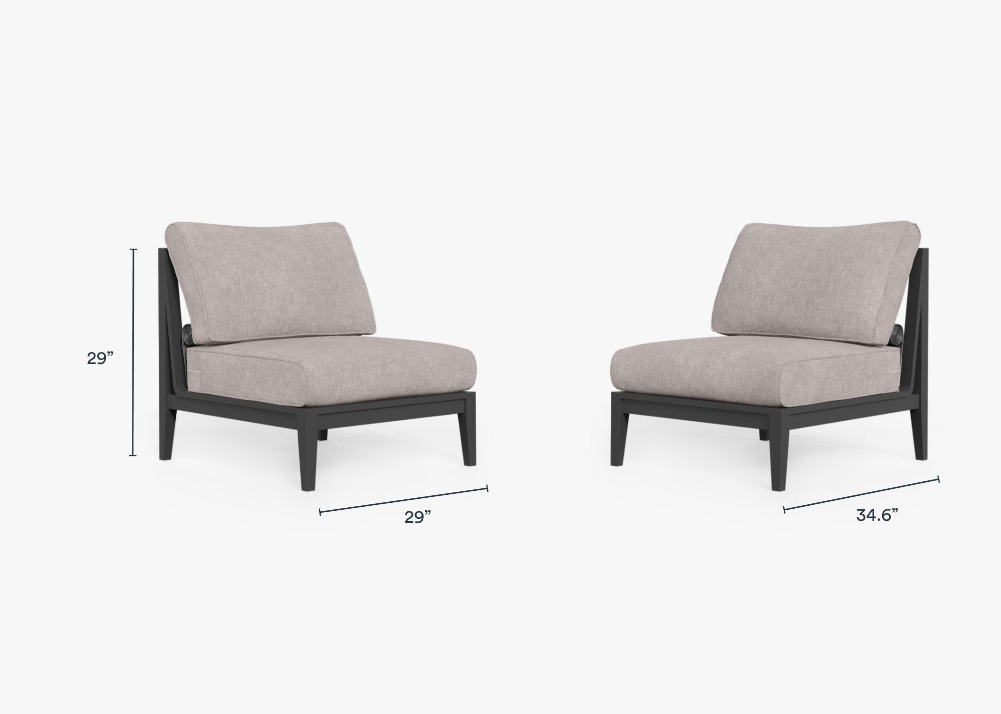 Charcoal Aluminum Outdoor Armless Chair Conversation Set dimensions in inches, also listed under Dimensions and Weights. #color_sandstone gray