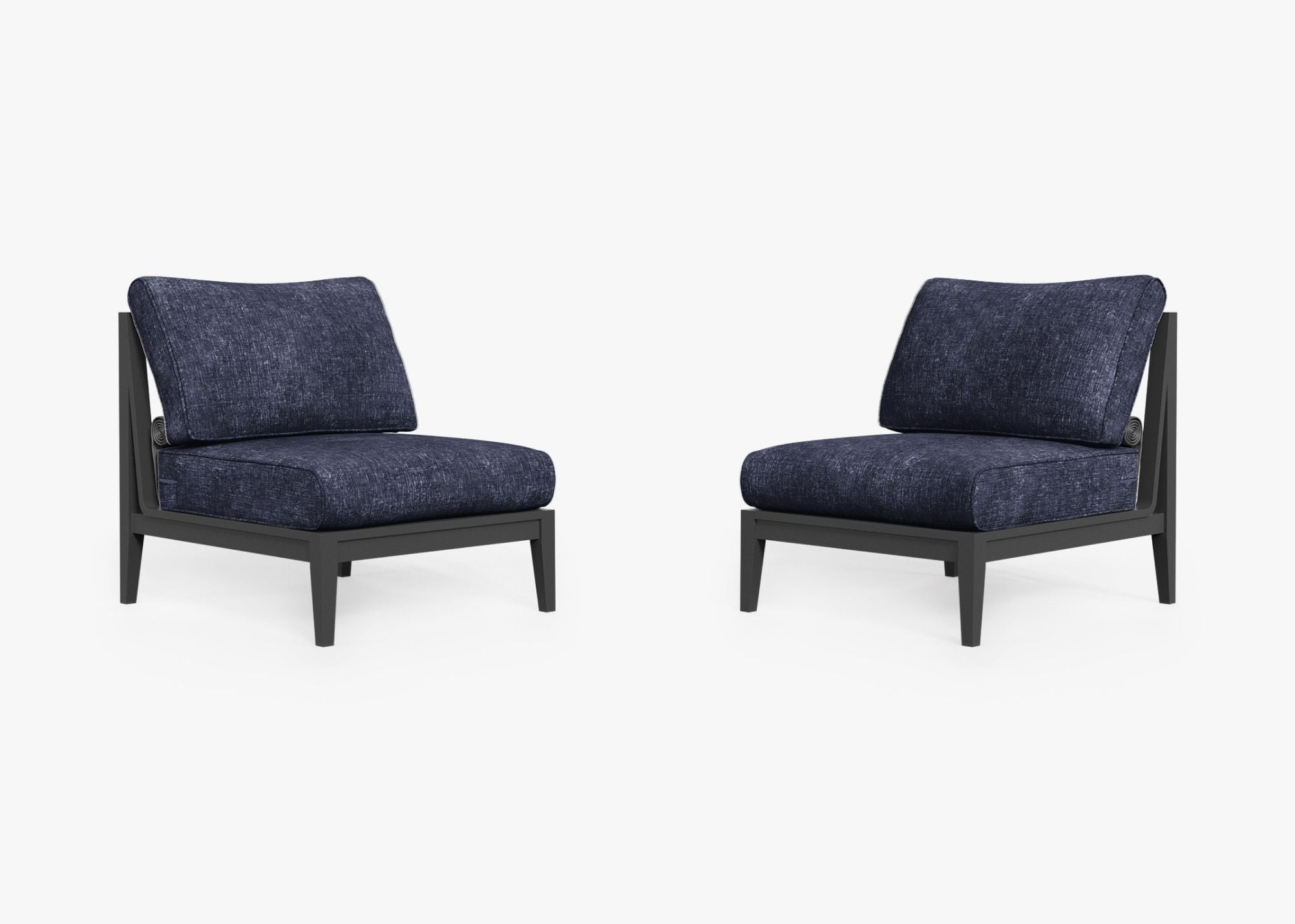 Charcoal Aluminum Outdoor Armless Chair Conversation Set, front. Comfortable, durable, and weather resistant outdoor seating with memory foam. #color_deep sea navy