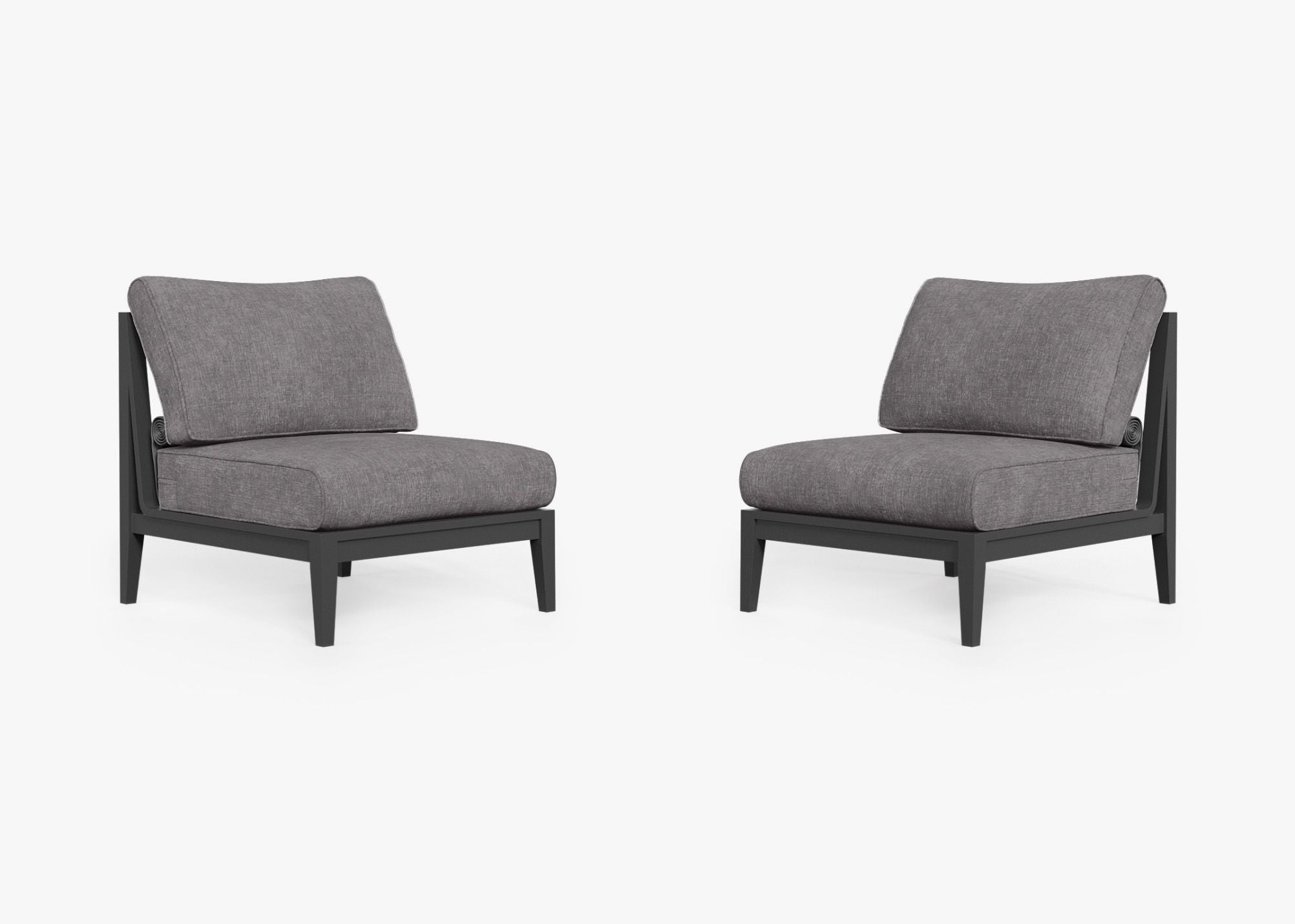 Charcoal Aluminum Outdoor Armless Chair Conversation Set, front. Comfortable, durable, and weather resistant outdoor seating with memory foam. #color_dark pebble gray