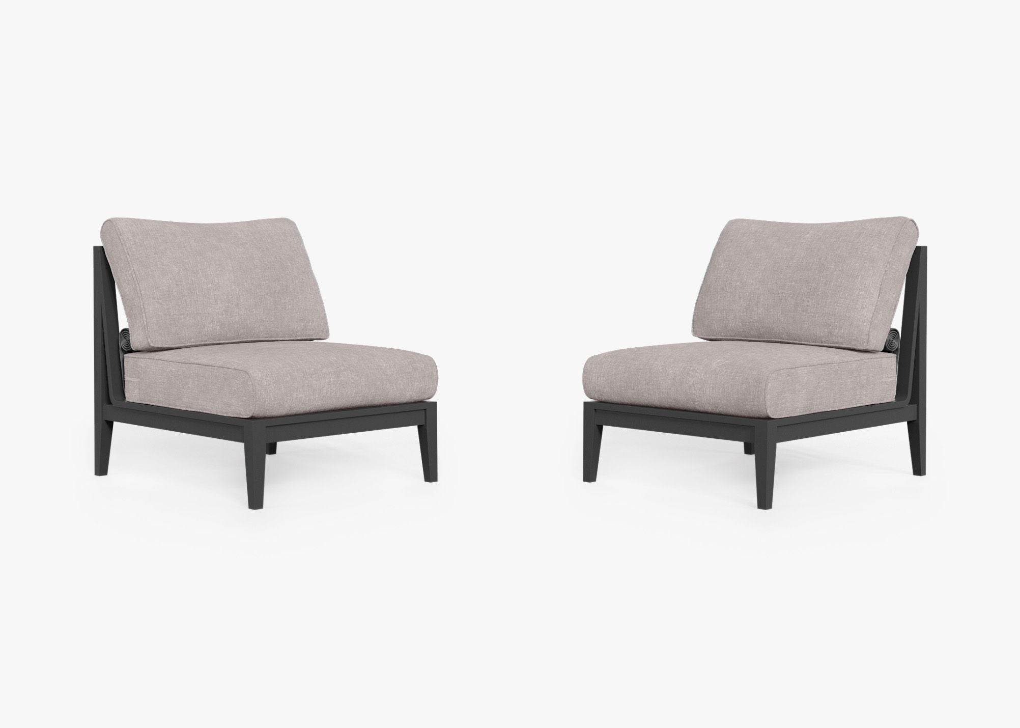 Charcoal Aluminum Outdoor Armless Chair Conversation Set, front. Comfortable, durable, and weather resistant outdoor seating with memory foam. #color_sandstone gray