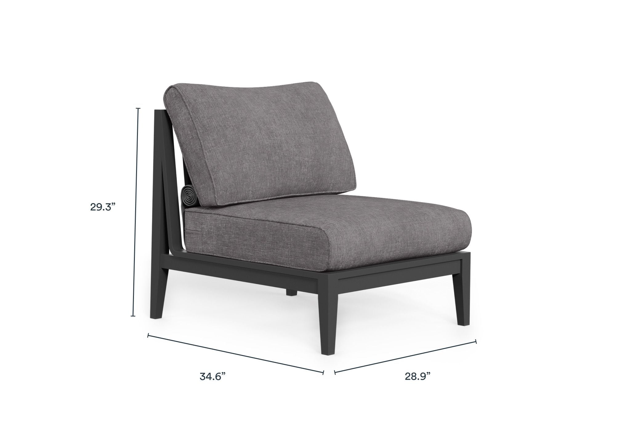 Charcoal Aluminum Outdoor Armless Chair dimensions in inches, also listed under Dimensions and Weights. #color_dark pebble gray