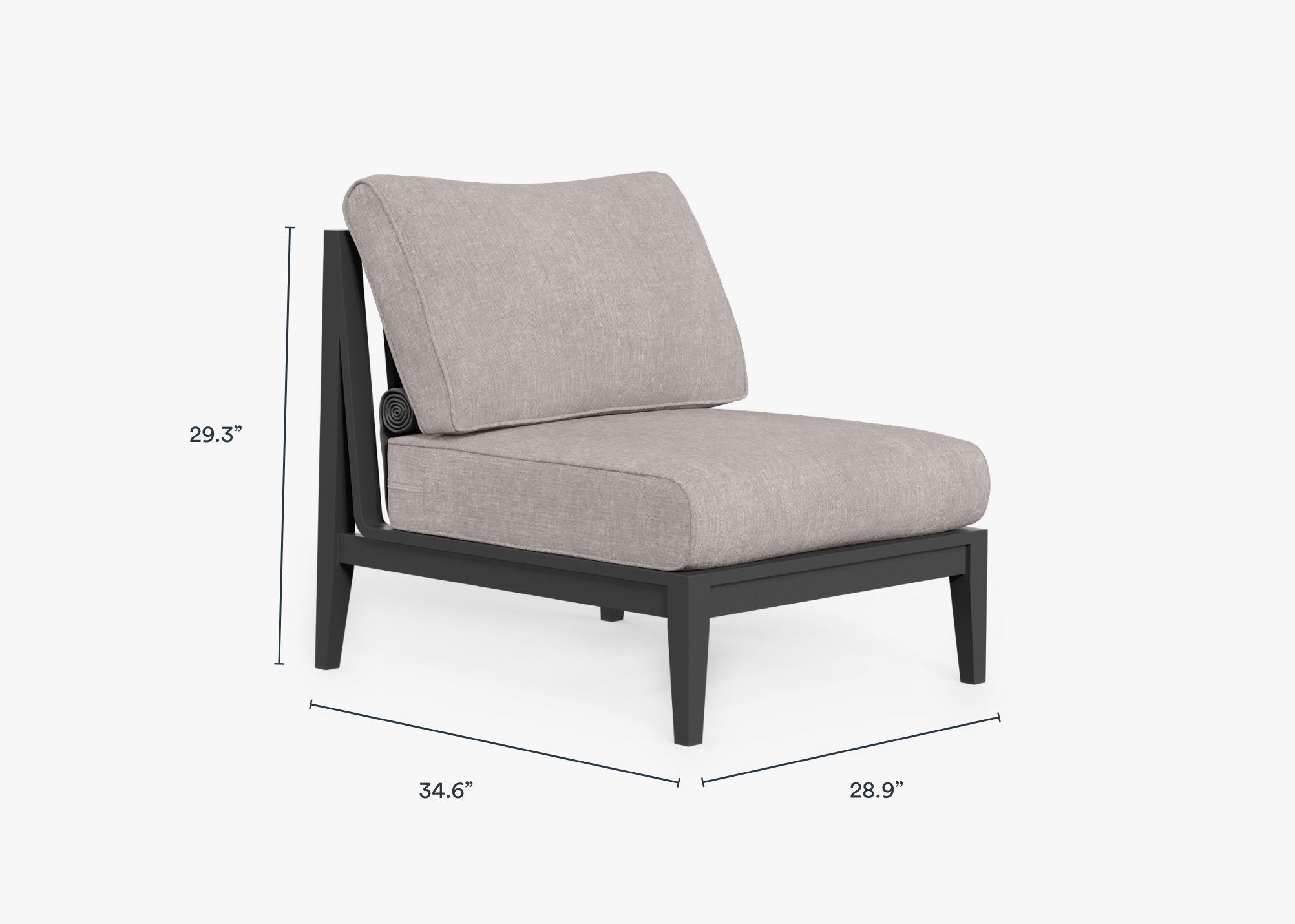 Charcoal Aluminum Outdoor Armless Chair dimensions in inches, also listed under Dimensions and Weights. #color_sandstone gray