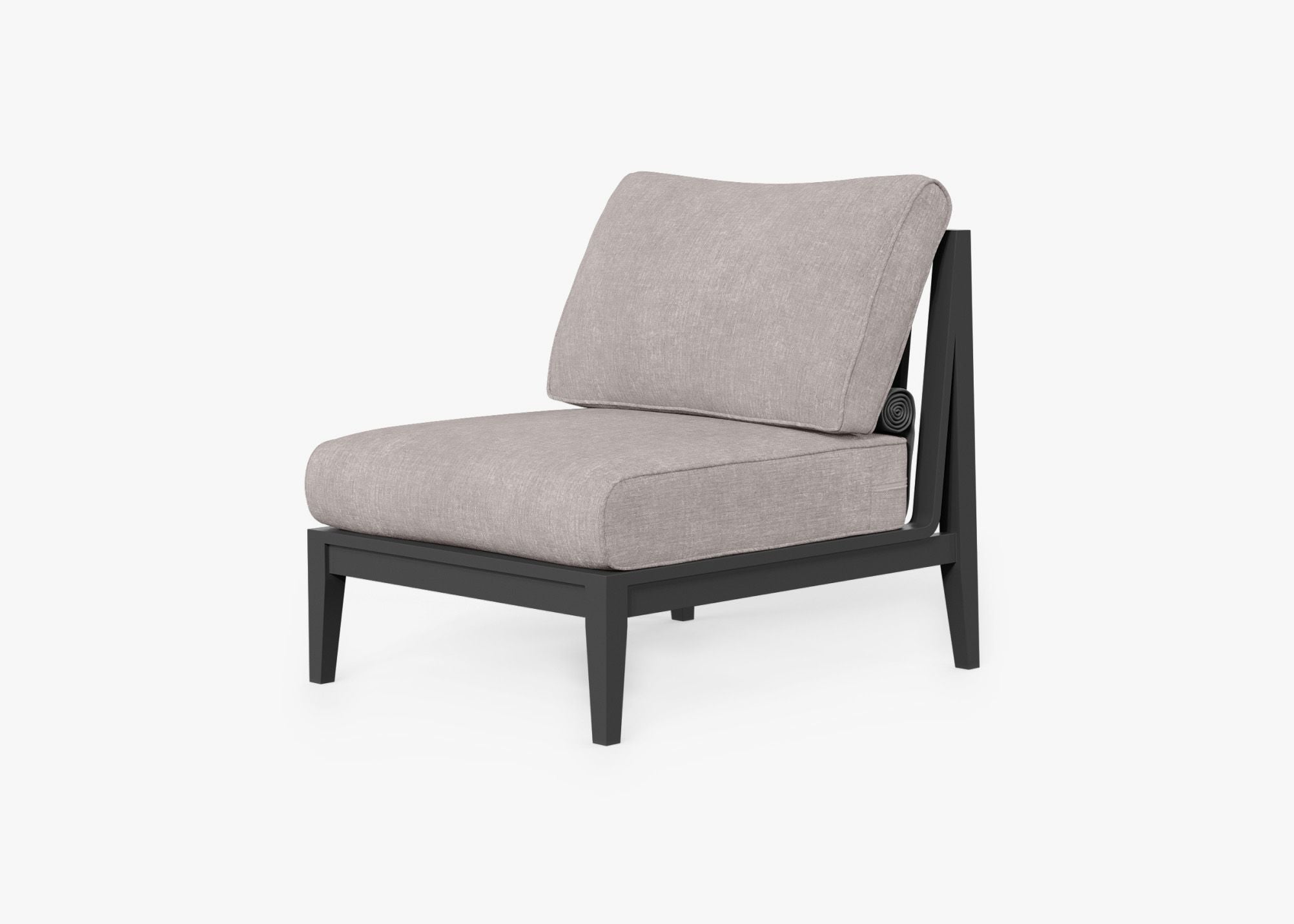 Charcoal Aluminum Outdoor Armless Chair, front. Comfortable, durable, and weather resistant outdoor seating with memory foam. #color_sandstone gray