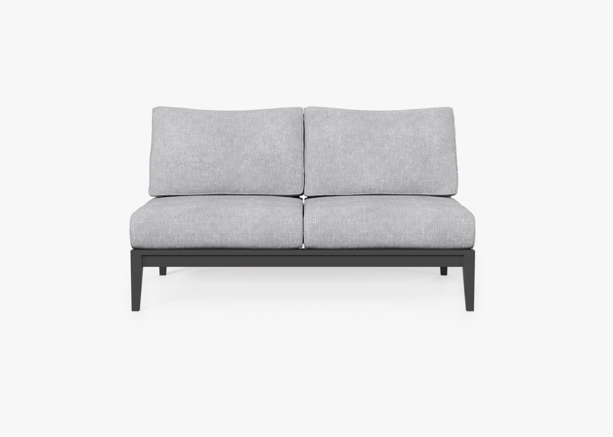 Charcoal Aluminum Outdoor Armless Loveseat, front. Comfortable, durable, and weather resistant outdoor seating with memory foam. #color_pacific fog gray