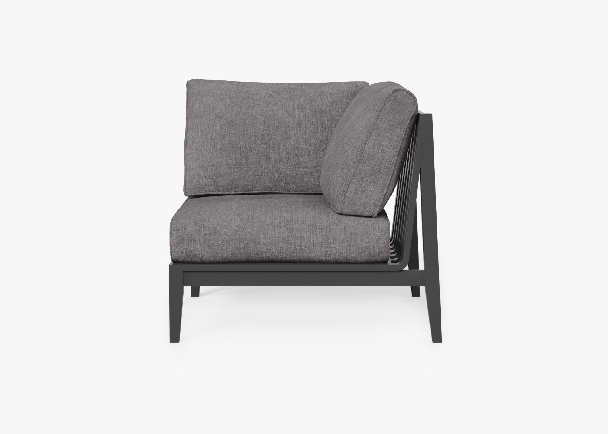 Charcoal Aluminum Outdoor Corner Chair - Left, front. Comfortable, durable, and weather resistant outdoor seating with memory foam. #color_dark pebble gray