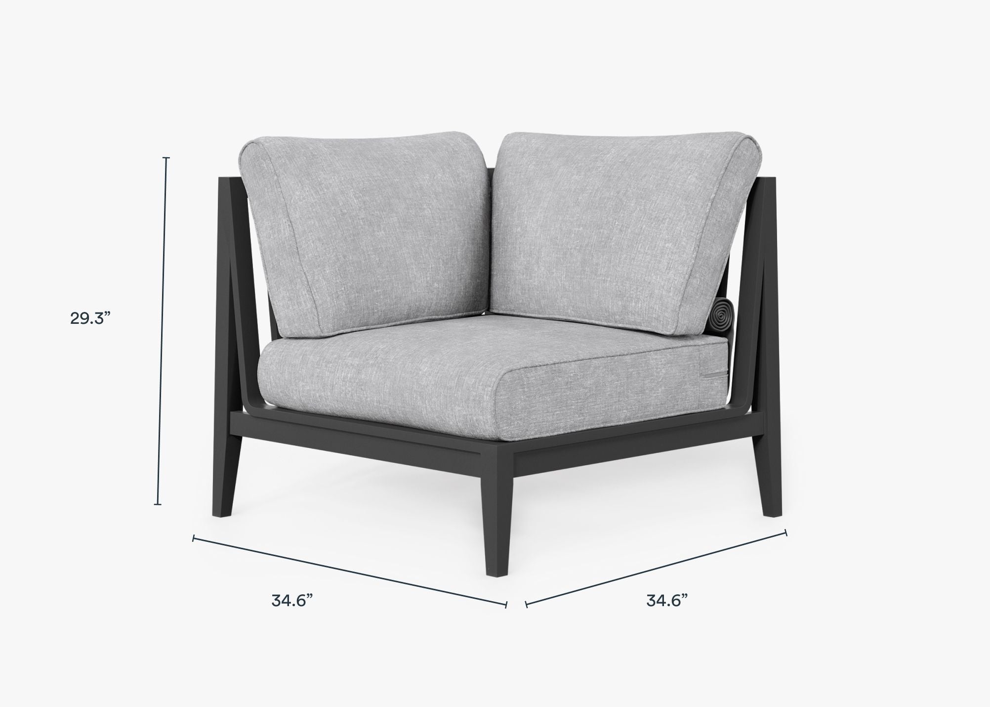 Charcoal Aluminum Outdoor Corner Chair - Right dimensions in inches, also listed under Dimensions and Weights. #color_pacific fog gray
