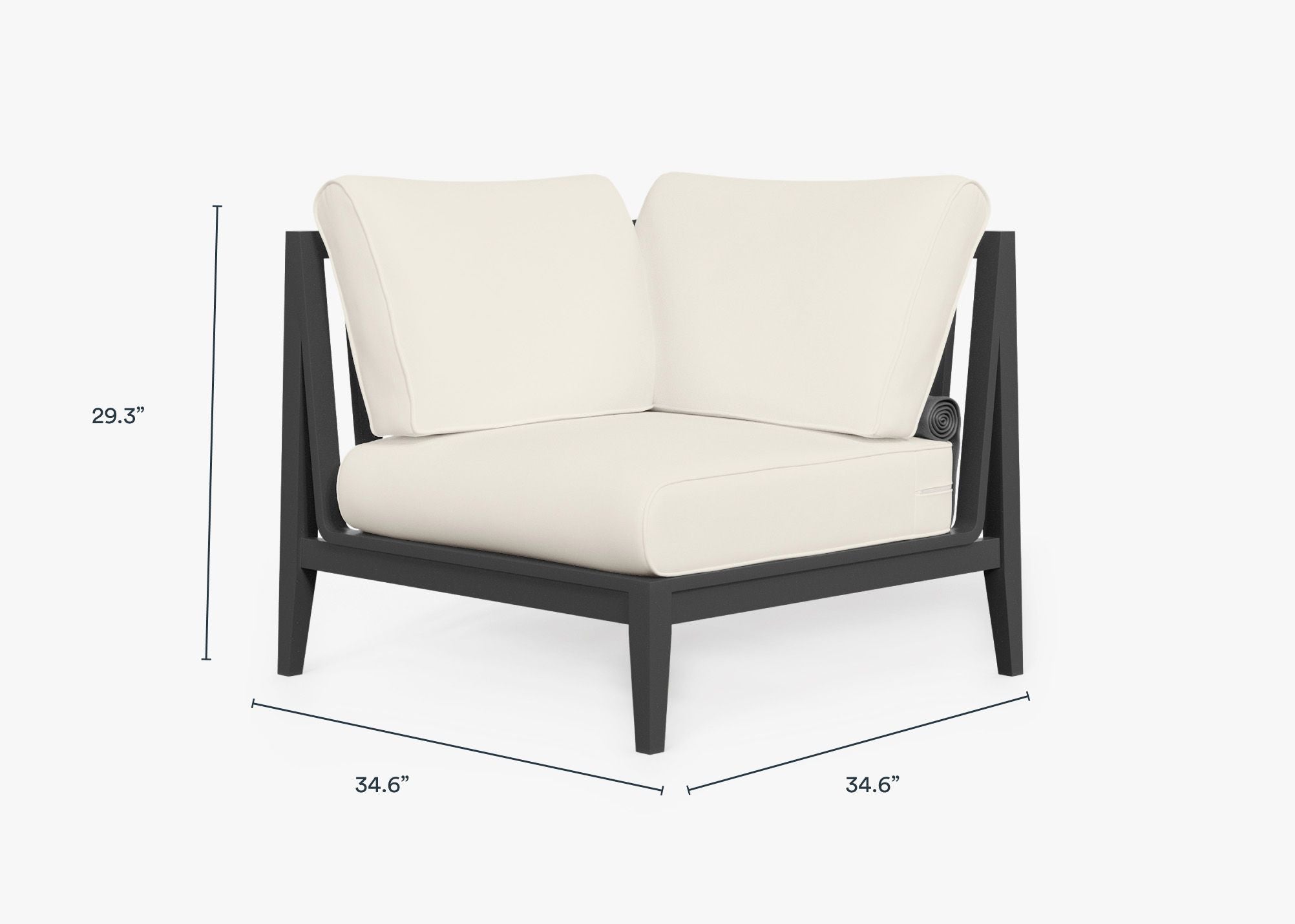 Charcoal Aluminum Outdoor Corner Chair - Right dimensions in inches, also listed under Dimensions and Weights. #color_palisades cream