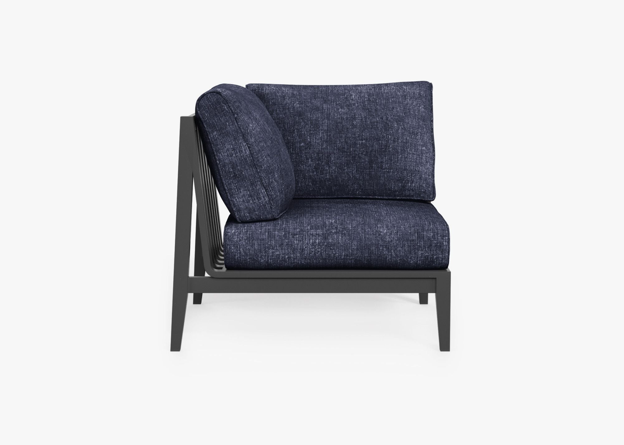 Charcoal Aluminum Outdoor Corner Chair - Right, front. Comfortable, durable, and weather resistant outdoor seating with memory foam. #color_deep sea navy