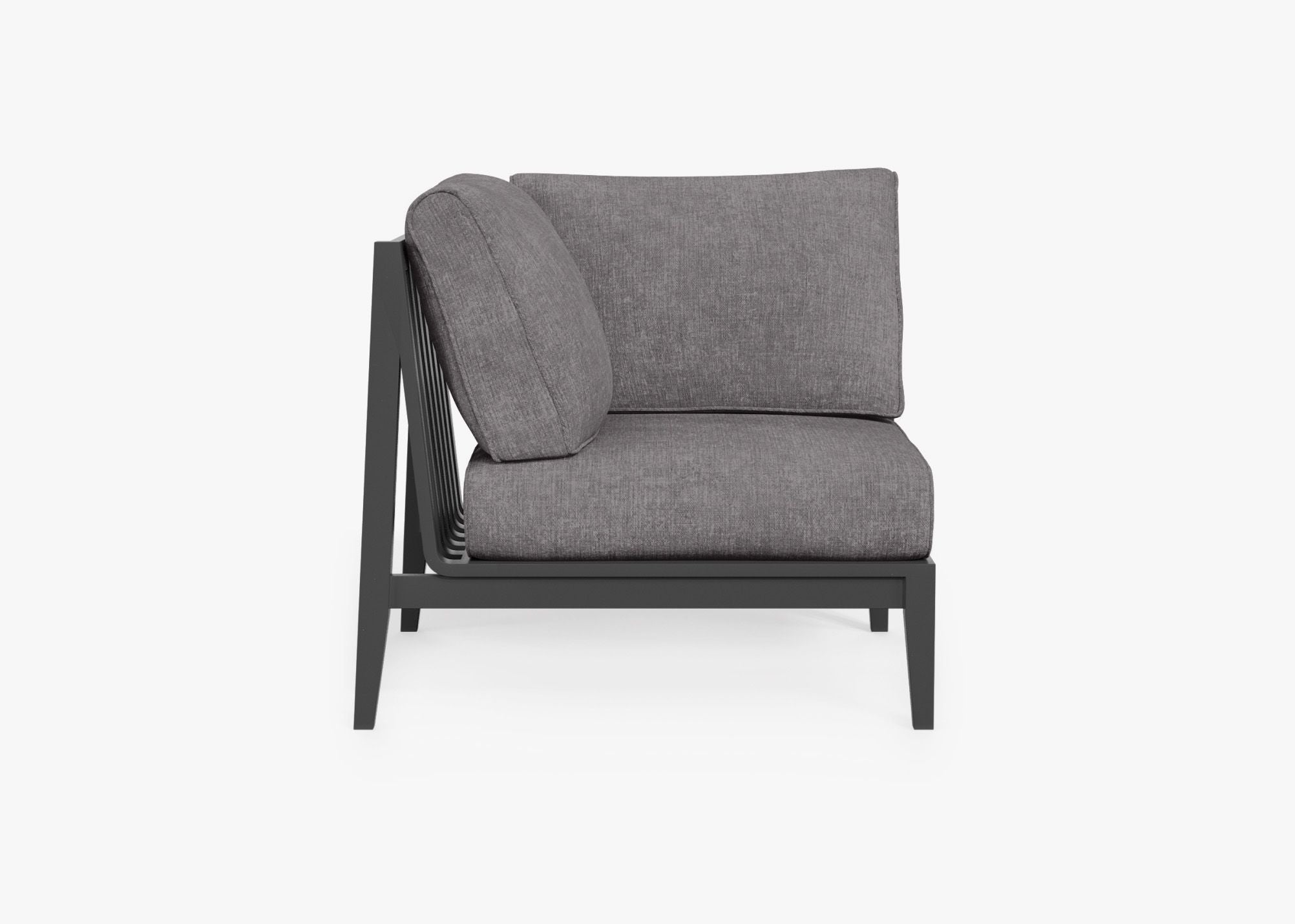 Charcoal Aluminum Outdoor Corner Chair - Right, front. Comfortable, durable, and weather resistant outdoor seating with memory foam. #color_dark pebble gray