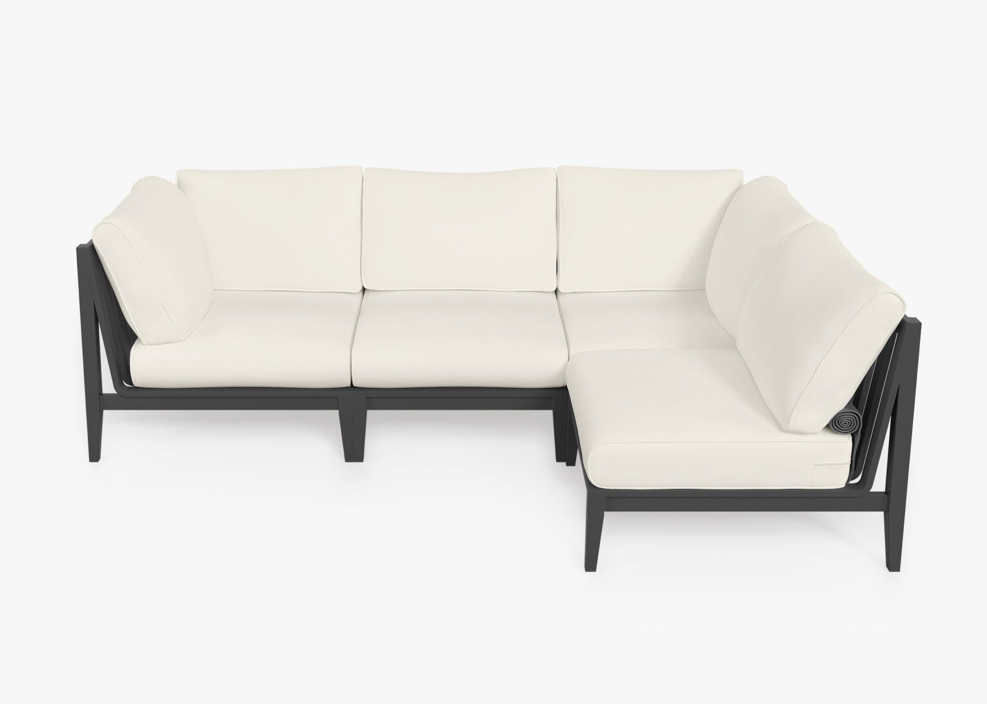 Charcoal Aluminum Outdoor L Sectional - 4 Seat, front. Comfortable, durable, and weather resistant outdoor seating with memory foam. #color_palisades cream