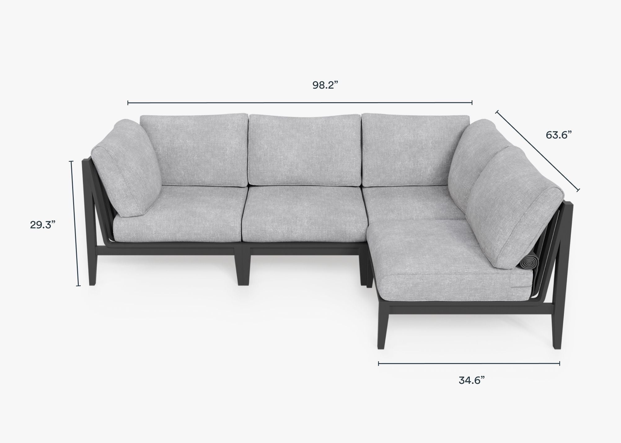 Charcoal Aluminum Outdoor L Sectional - 4 Seat dimensions in inches, also listed under Dimensions and Weights. #color_pacific fog gray