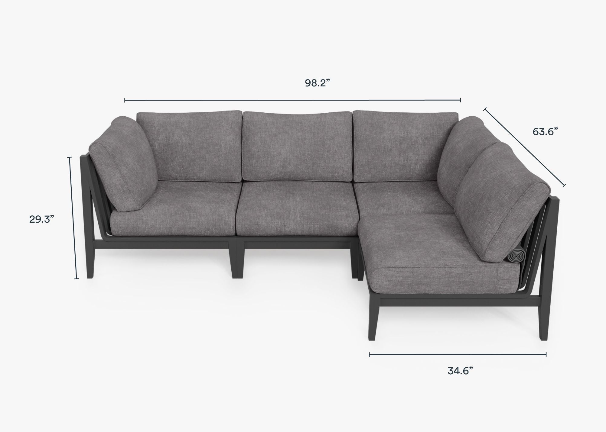 Charcoal Aluminum Outdoor L Sectional - 4 Seat dimensions in inches, also listed under Dimensions and Weights. #color_dark pebble gray