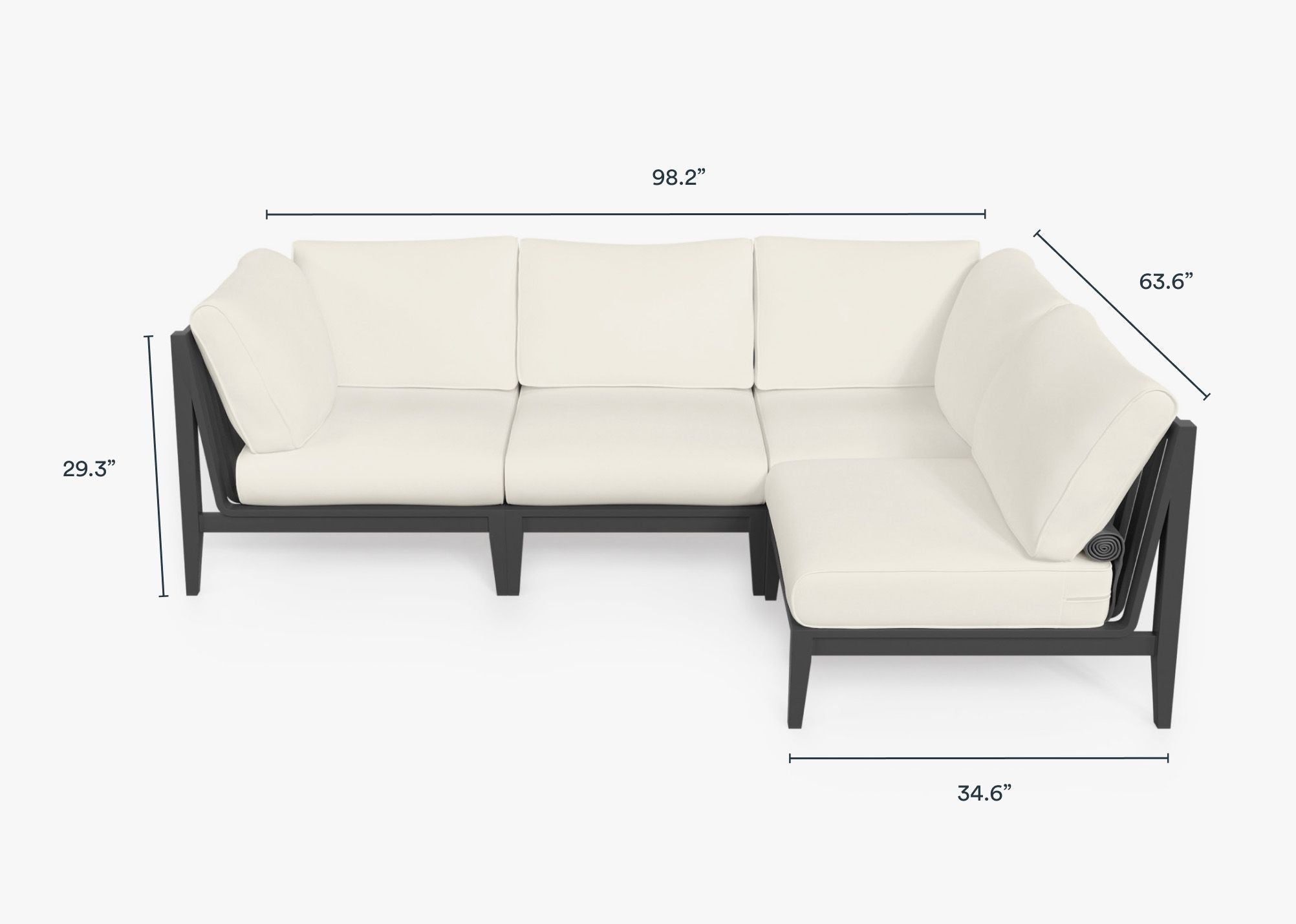 Charcoal Aluminum Outdoor L Sectional - 4 Seat dimensions in inches, also listed under Dimensions and Weights. #color_palisades cream