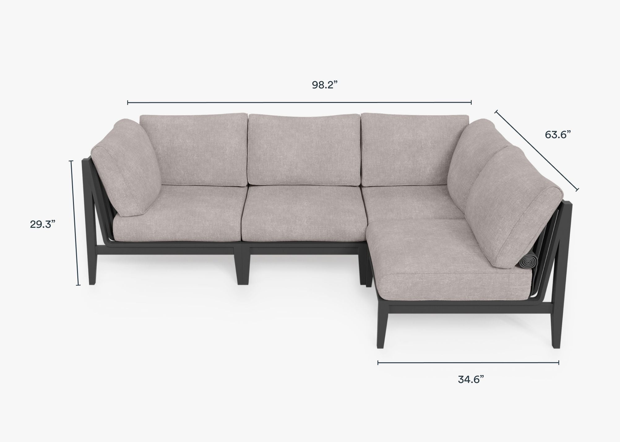 Charcoal Aluminum Outdoor L Sectional - 4 Seat dimensions in inches, also listed under Dimensions and Weights. #color_sandstone gray