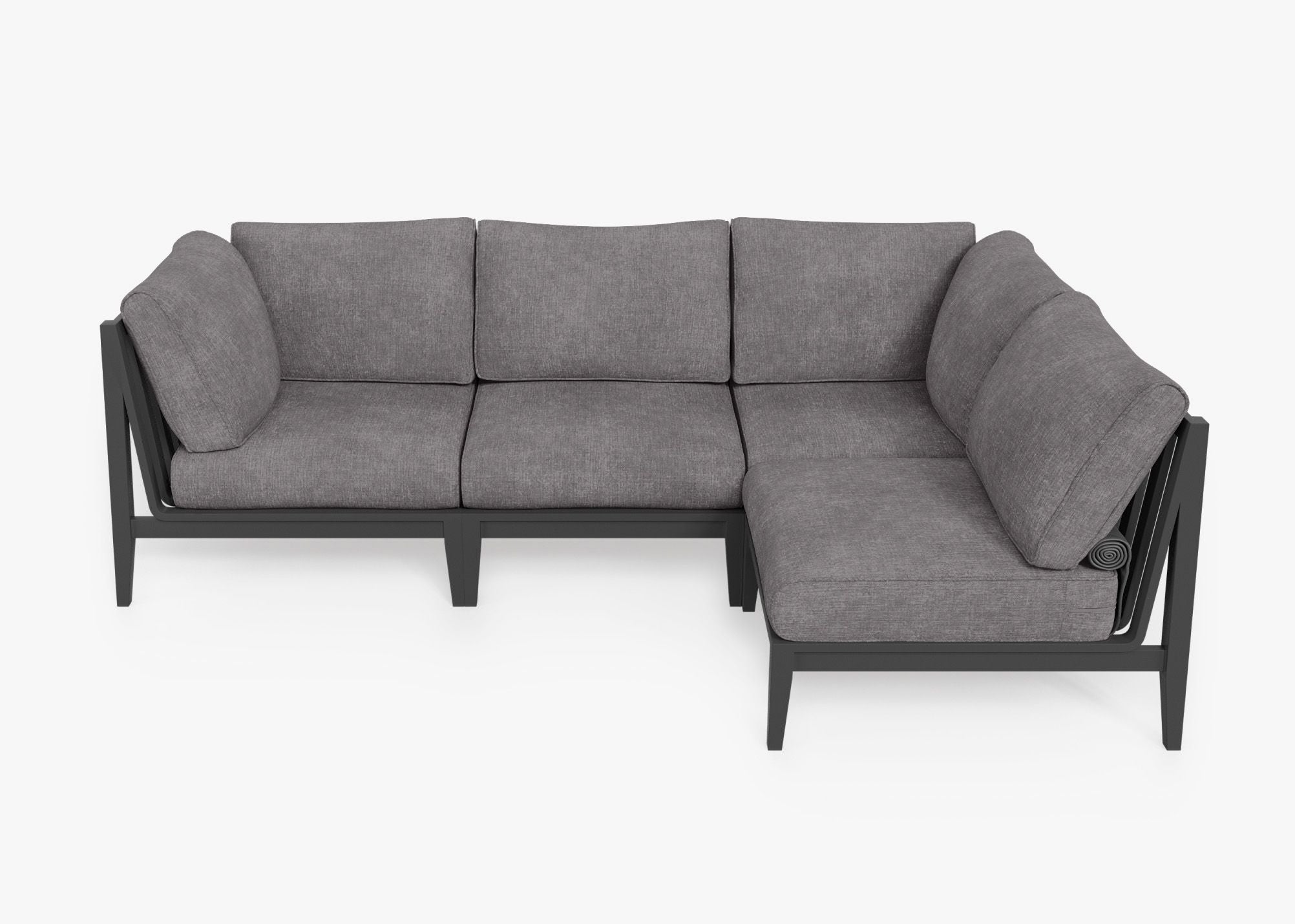 Charcoal Aluminum Outdoor L Sectional - 4 Seat, front. Comfortable, durable, and weather resistant outdoor seating with memory foam. #color_dark pebble gray