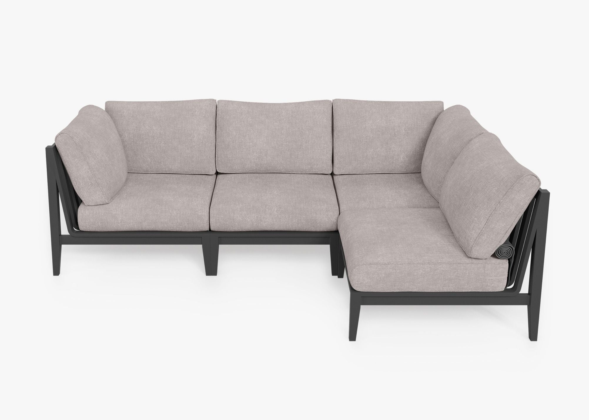 Charcoal Aluminum Outdoor L Sectional - 4 Seat, front. Comfortable, durable, and weather resistant outdoor seating with memory foam. #color_sandstone gray