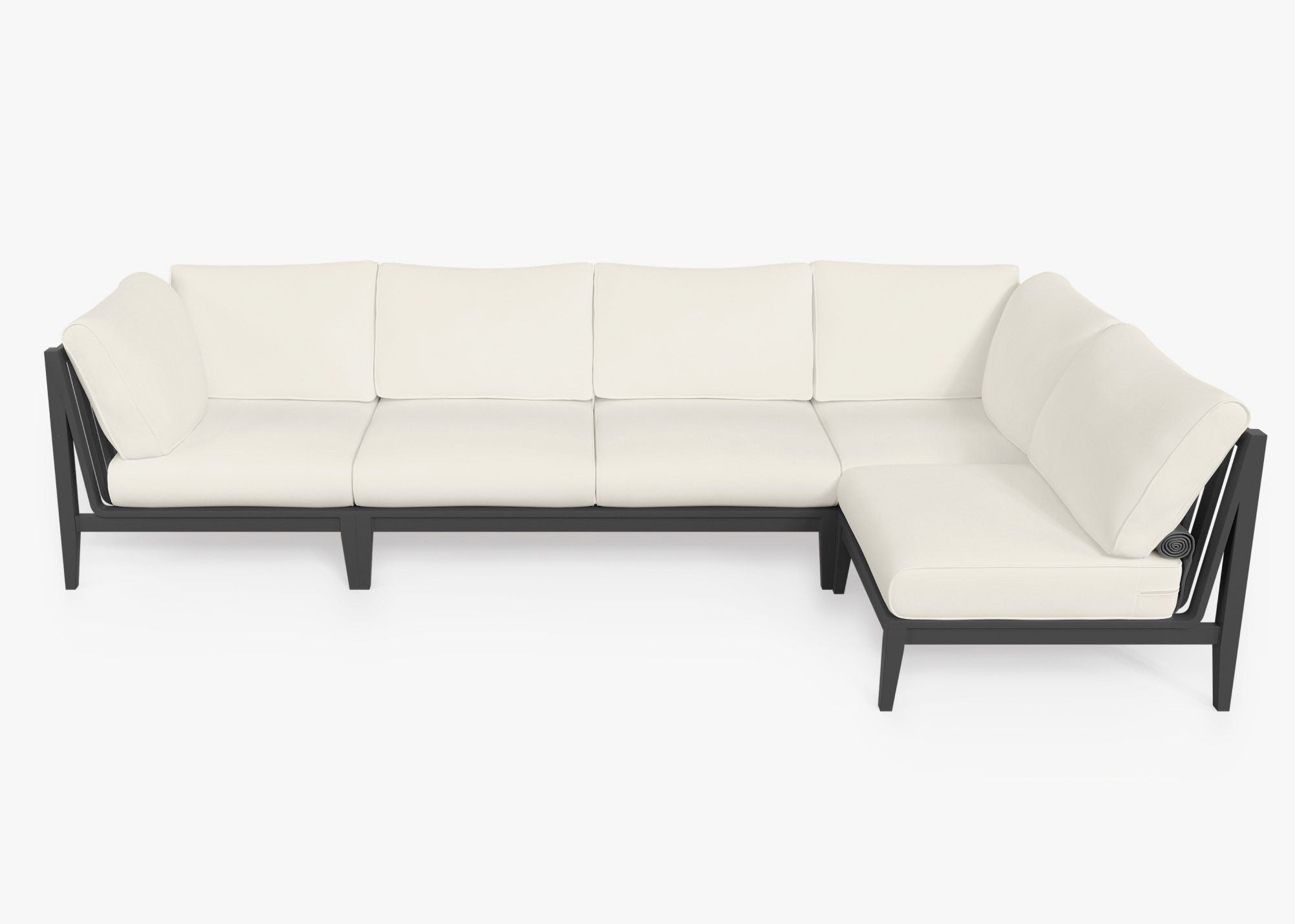 Charcoal Aluminum Outdoor L Sectional - 5 Seat, front. Comfortable, durable, and weather resistant outdoor seating with memory foam. #color_palisades cream