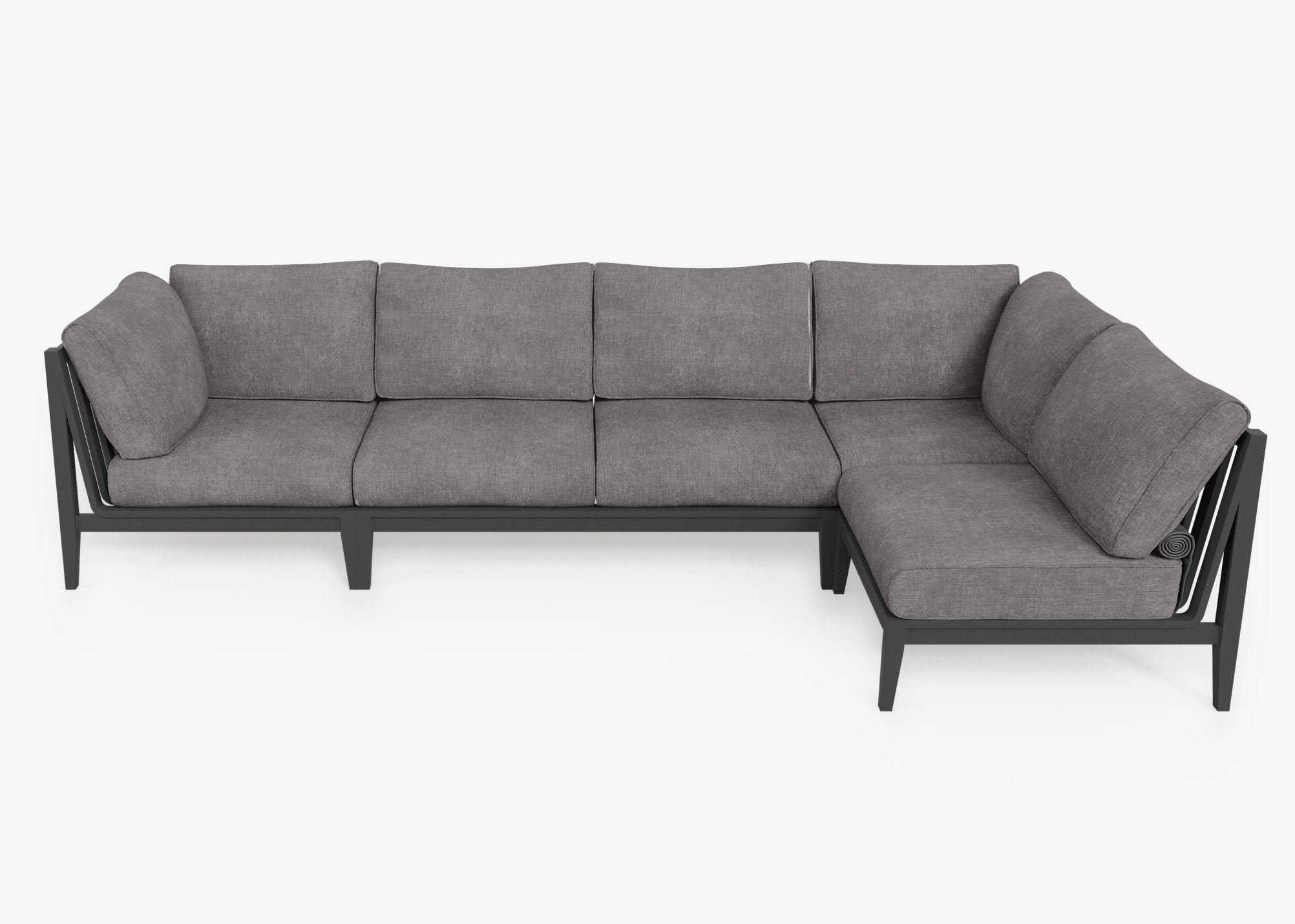 Charcoal Aluminum Outdoor L Sectional - 5 Seat, front. Comfortable, durable, and weather resistant outdoor seating with memory foam. #color_dark pebble gray