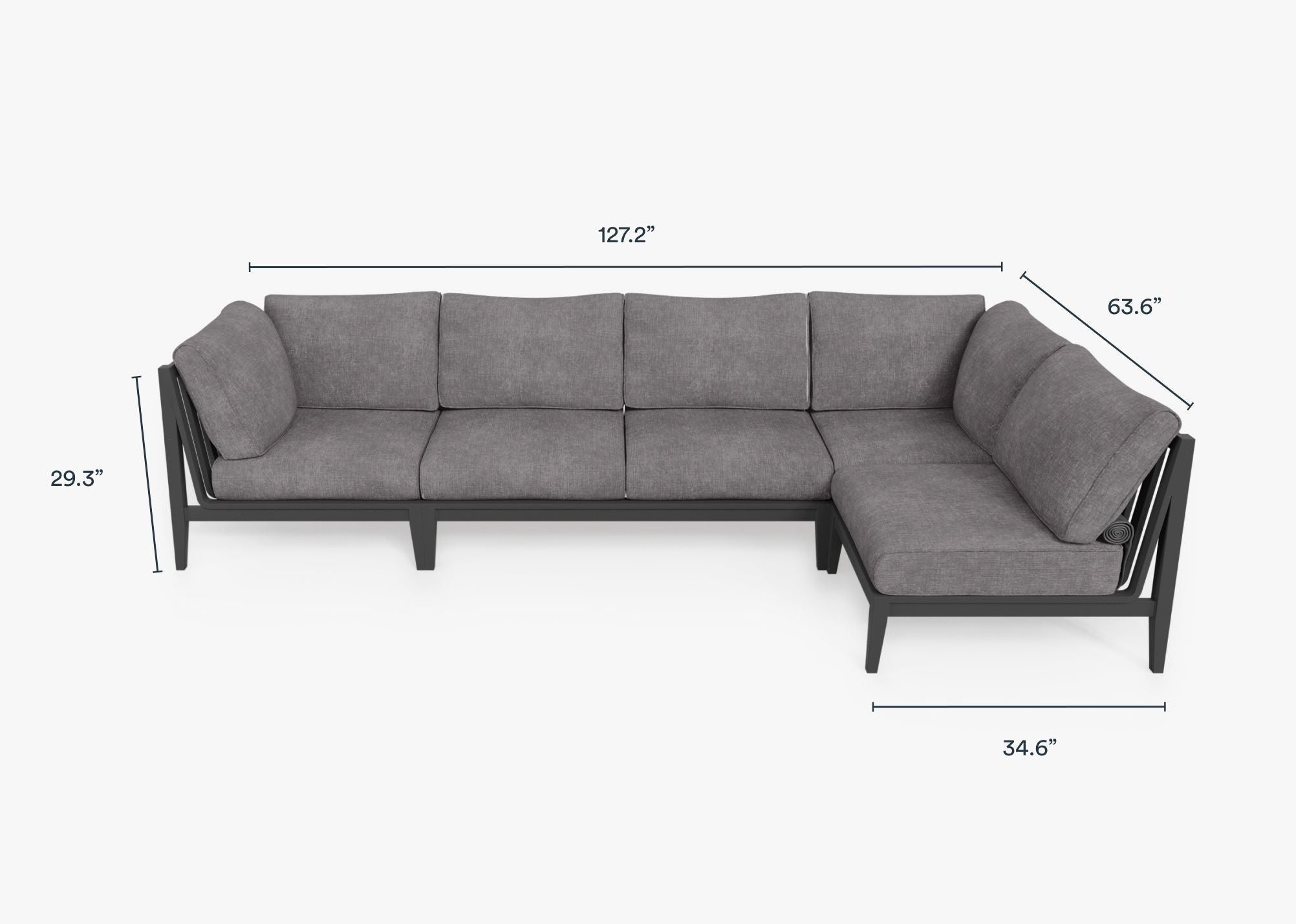 Charcoal Aluminum Outdoor L Sectional - 5 Seat dimensions in inches, also listed under Dimensions and Weights. #color_dark pebble gray