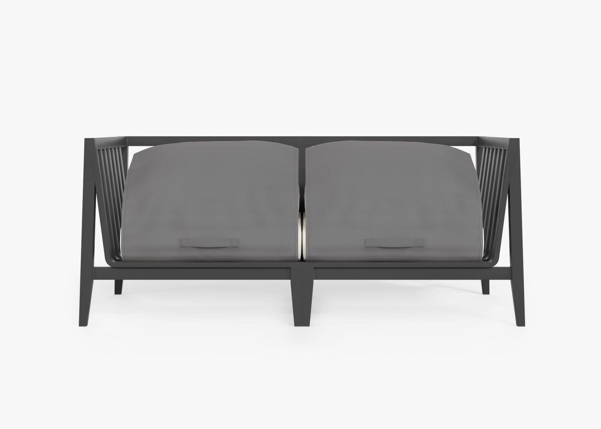 Charcoal Aluminum Outdoor Loveseat shown with the OuterShell outdoor cushion cover, offering exclusive integrated protection. #color_palisades cream