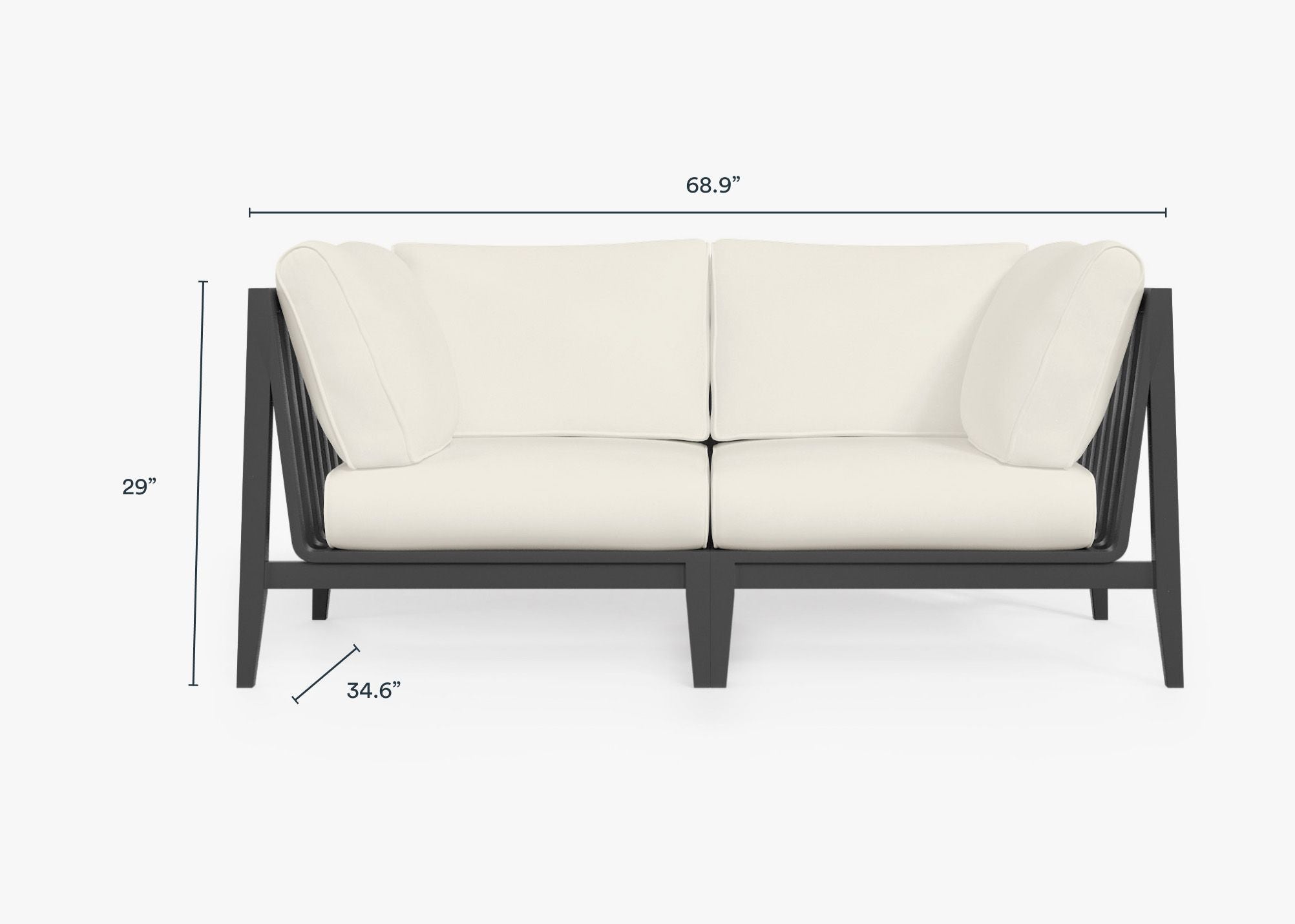 Charcoal Aluminum Outdoor Loveseat dimensions in inches, also listed under Dimensions and Weights. #color_palisades cream