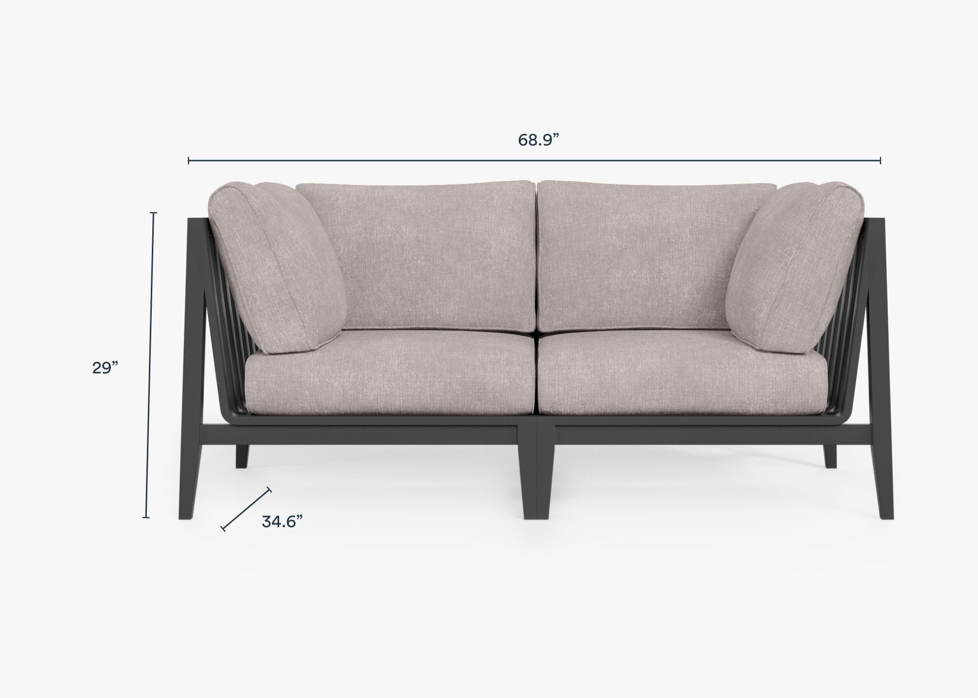 Charcoal Aluminum Outdoor Loveseat dimensions in inches, also listed under Dimensions and Weights. #color_sandstone gray