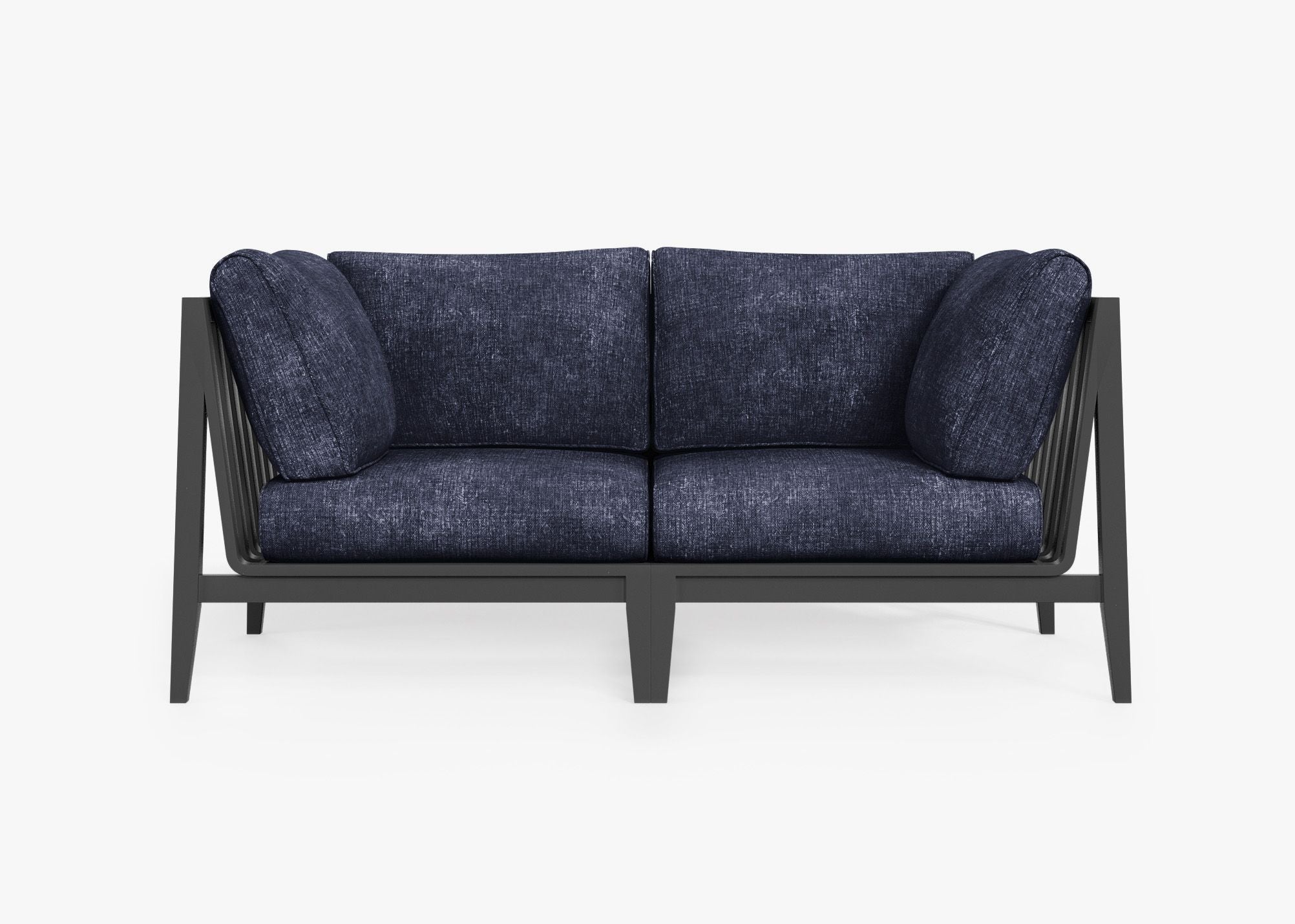 Charcoal Aluminum Outdoor Loveseat, front. Comfortable, durable, and weather resistant outdoor seating with memory foam. #color_deep sea navy