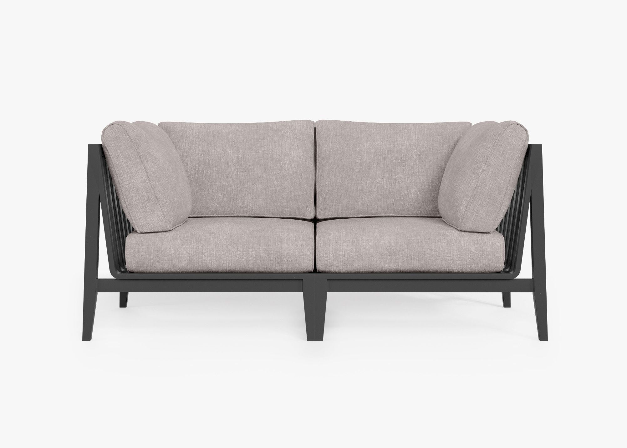 Charcoal Aluminum Outdoor Loveseat, front. Comfortable, durable, and weather resistant outdoor seating with memory foam. #color_sandstone gray