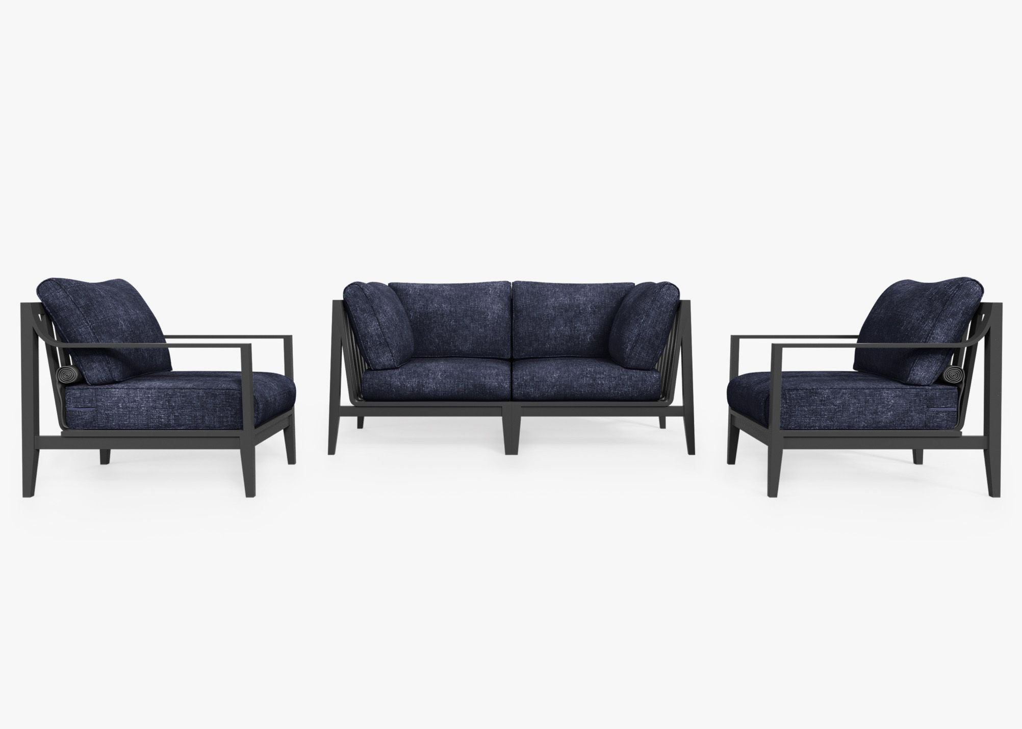 Charcoal Aluminum Outdoor Loveseat with Armchairs - 4 Seat, front. Comfortable, durable, and weather resistant outdoor seating with memory foam. #color_deep sea navy
