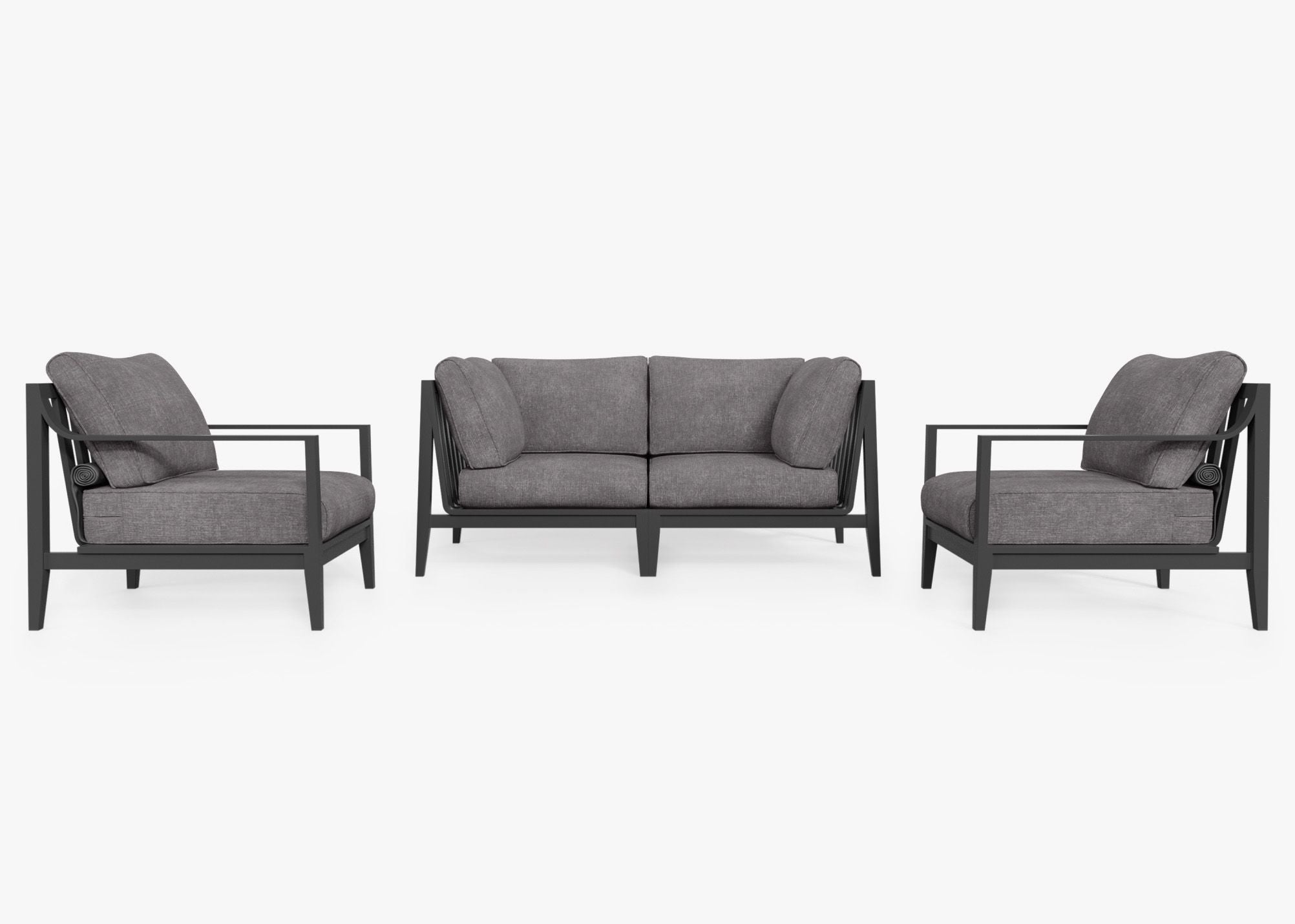 Charcoal Aluminum Outdoor Loveseat with Armchairs - 4 Seat, front. Comfortable, durable, and weather resistant outdoor seating with memory foam. #color_dark pebble gray