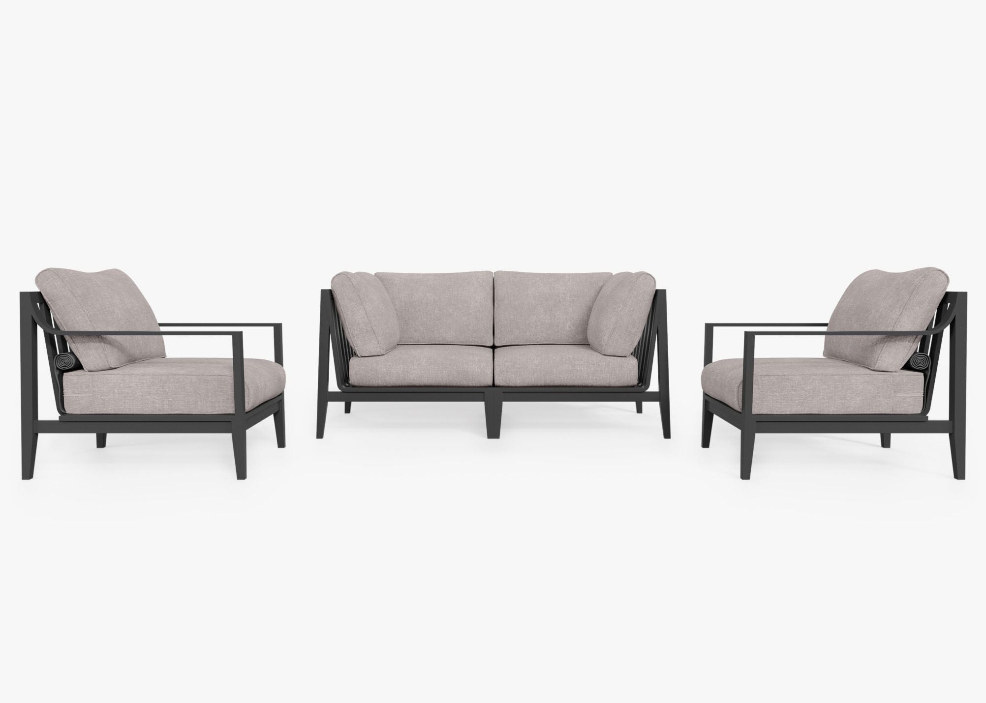 Charcoal Aluminum Outdoor Loveseat with Armchairs - 4 Seat, front. Comfortable, durable, and weather resistant outdoor seating with memory foam. #color_sandstone gray