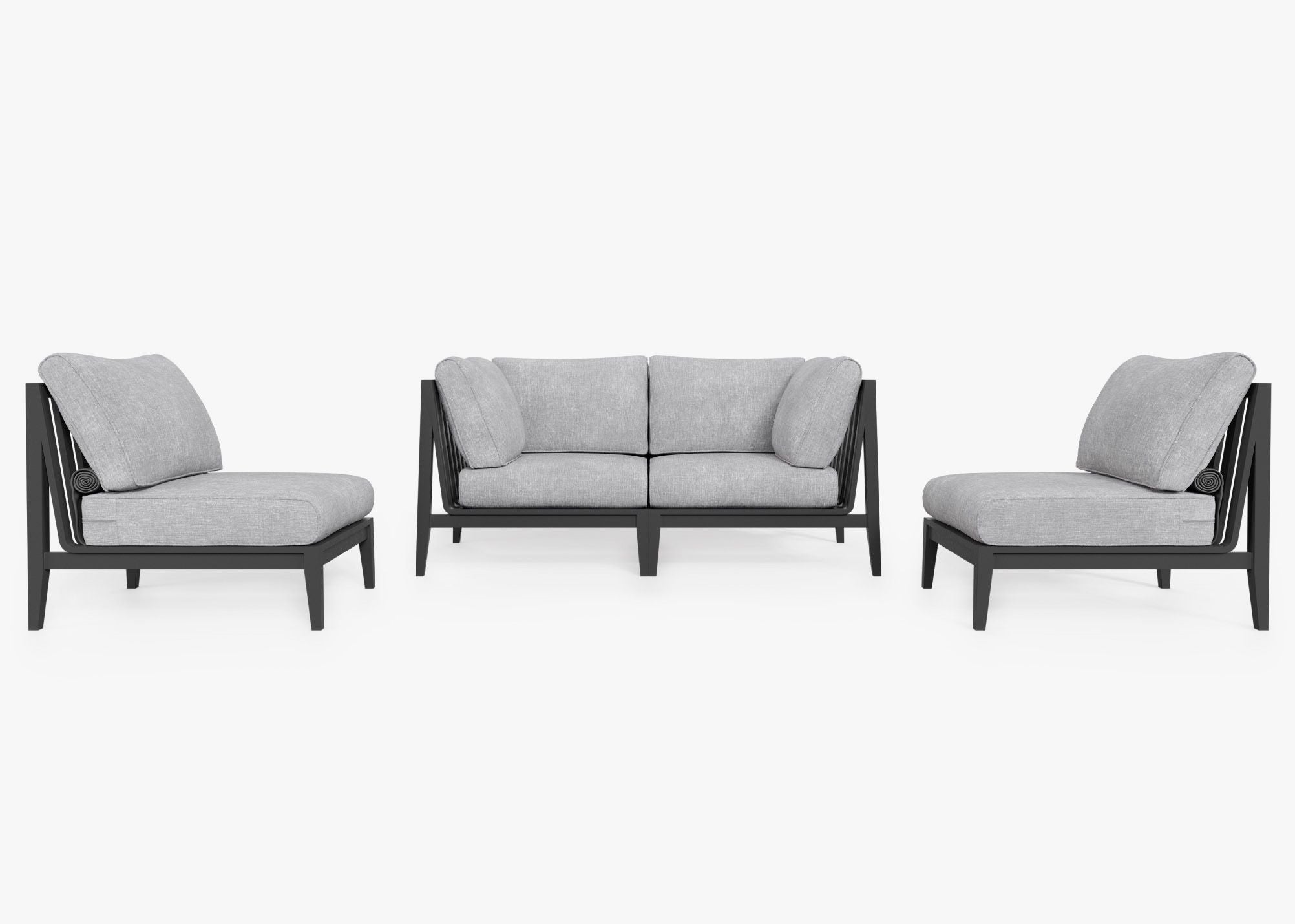 Charcoal Aluminum Outdoor Loveseat with Armless Chairs - 4 Seat, front. Comfortable, durable, and weather resistant outdoor seating with memory foam. #color_pacific fog gray