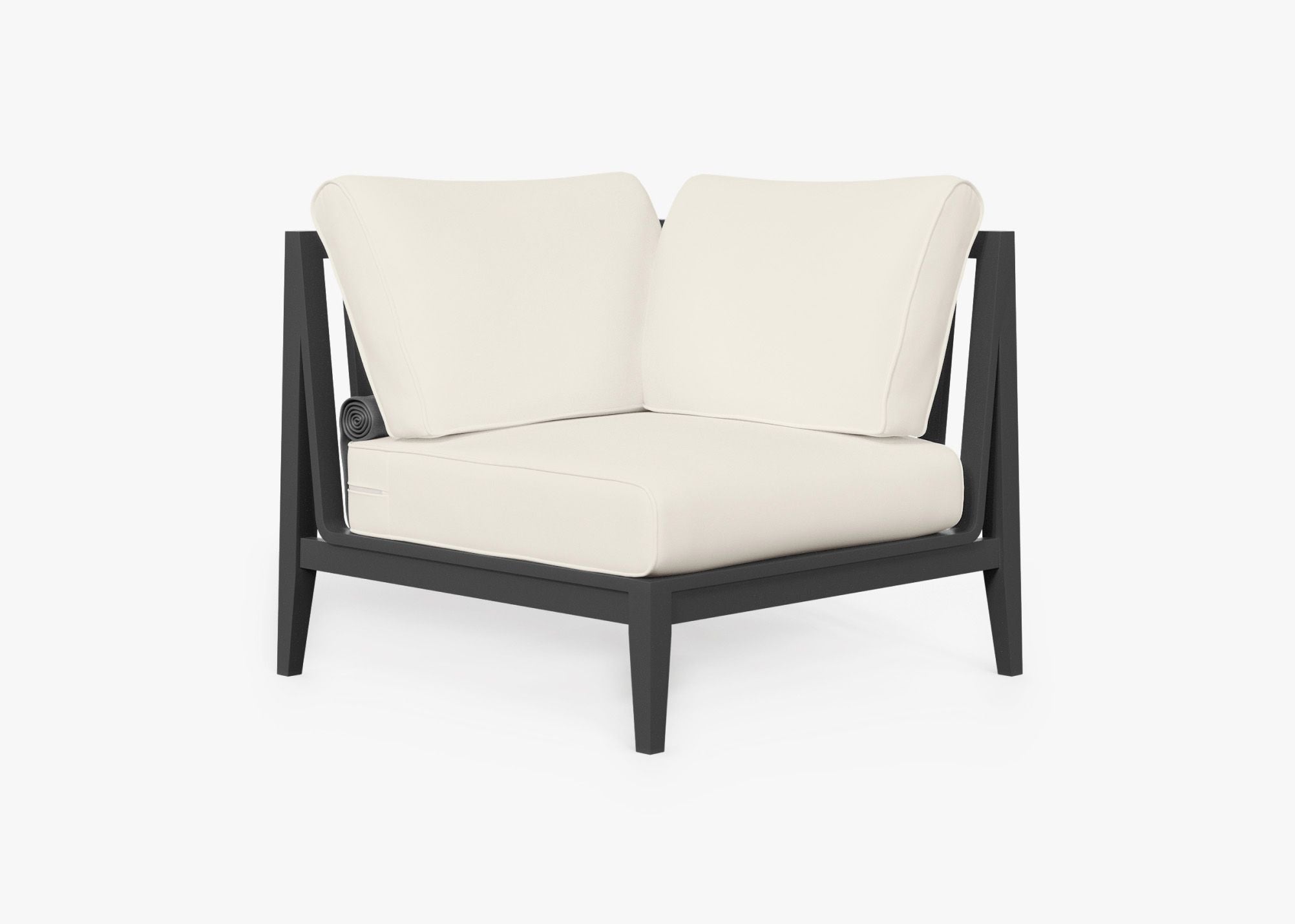 Charcoal Aluminum Outdoor Sectional Chair - Left, front. Comfortable, durable, and weather resistant outdoor seating with memory foam. #color_palisades cream