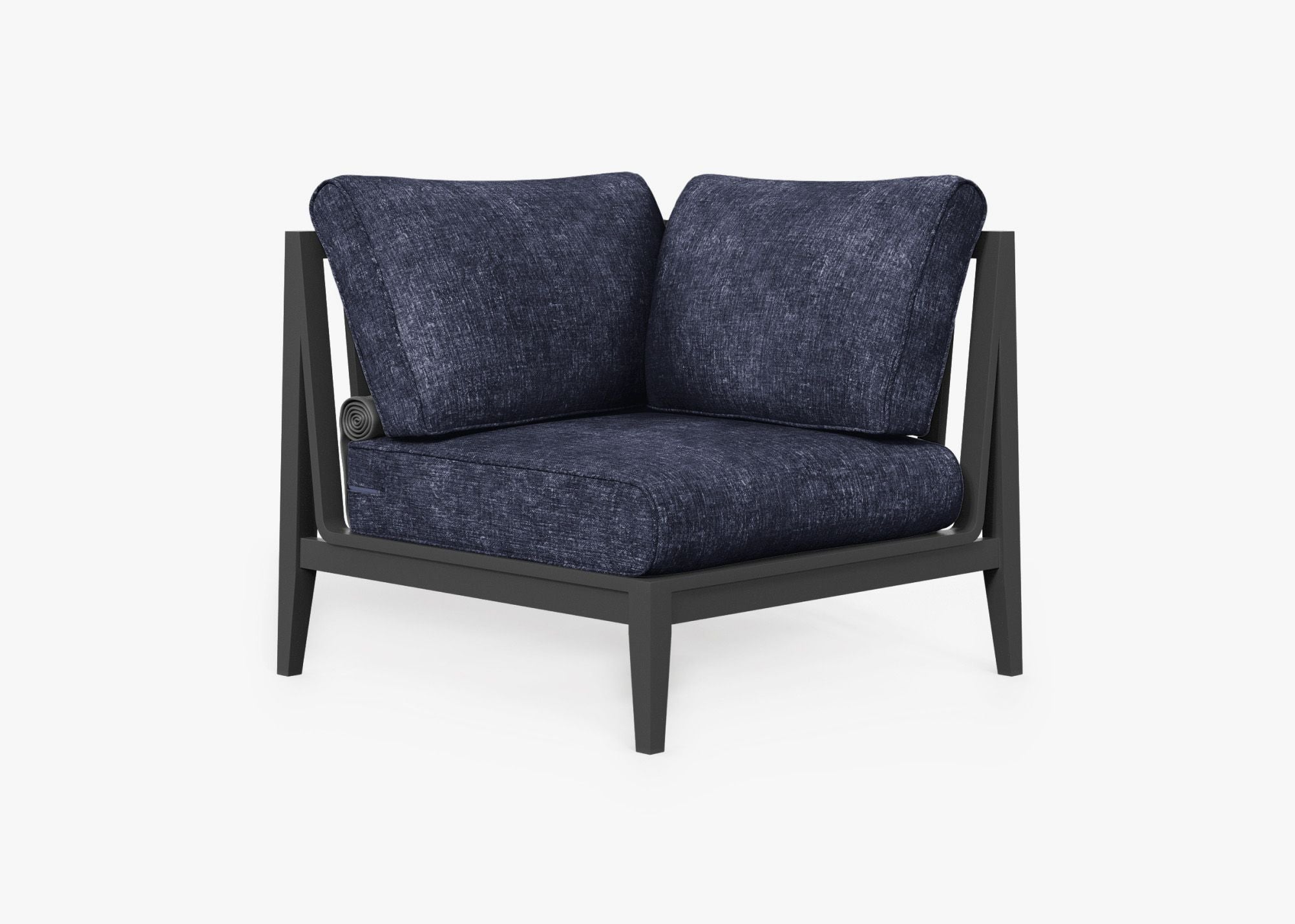Charcoal Aluminum Outdoor Sectional Chair - Left, front. Comfortable, durable, and weather resistant outdoor seating with memory foam. #color_deep sea navy